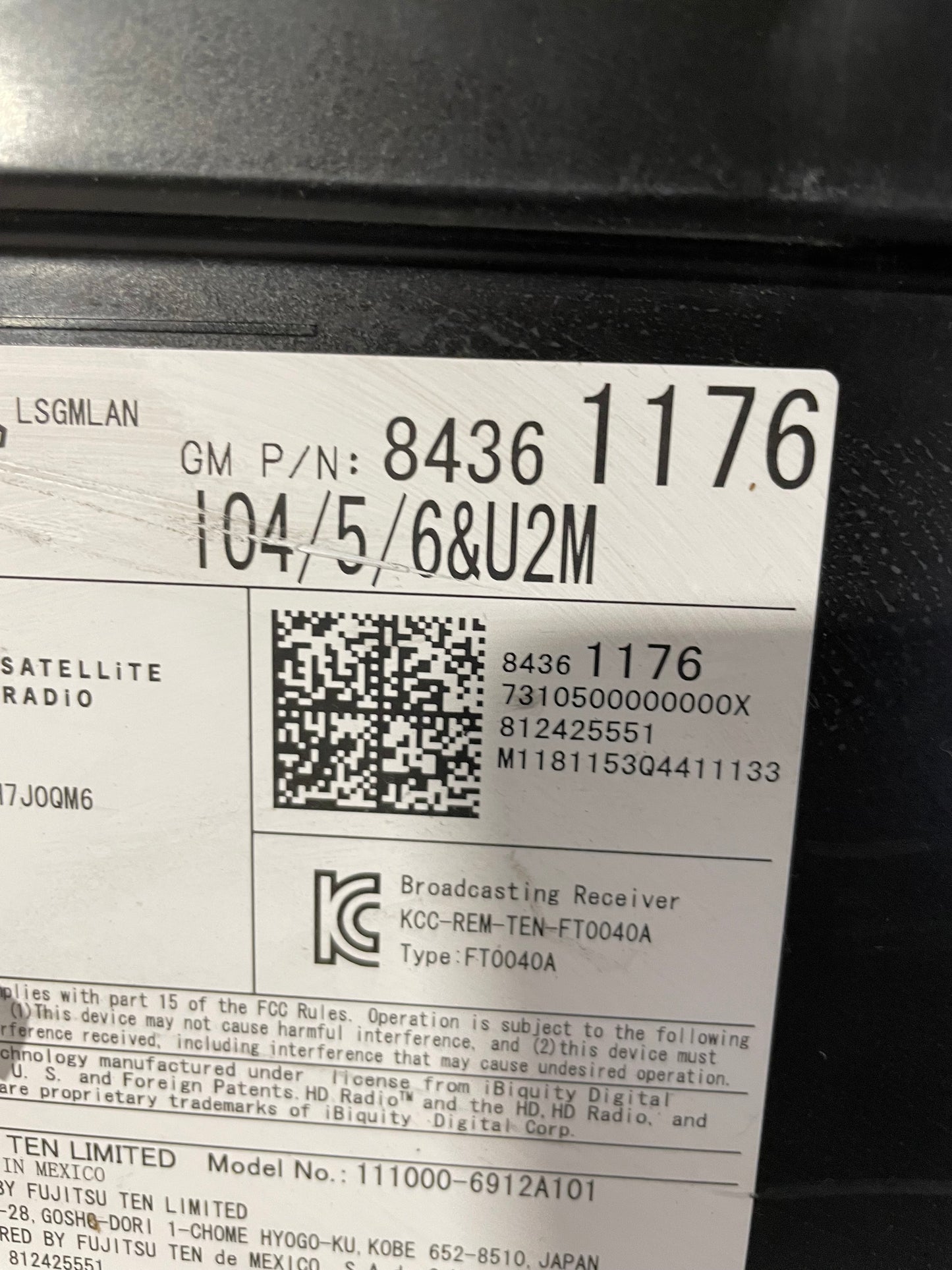 2018 Chevy Suburban LT Satellite Radio Receiver Module OEM
