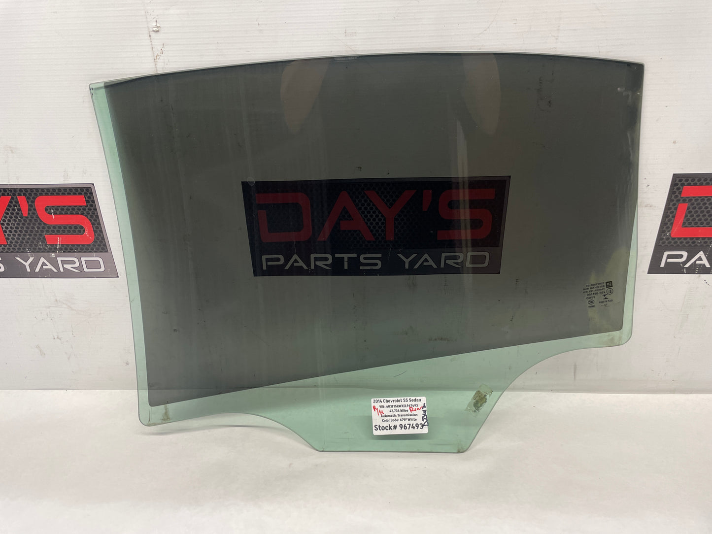 2014 Chevy SS Sedan RH Passenger Rear Door Window Glass OEM