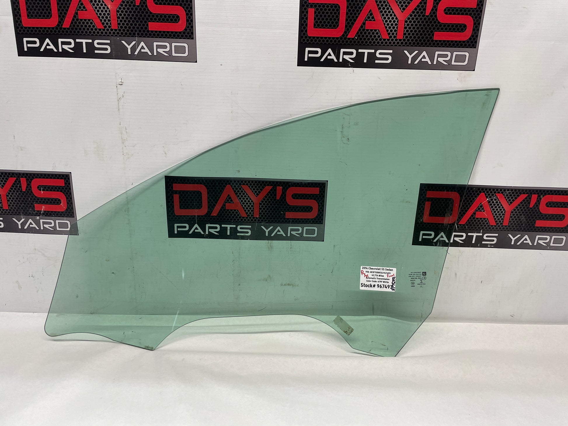 2014 Chevrolet SS Sedan RH Passenger Front Door Window Glass OEM - Day's Parts Yard