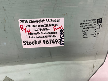 2014 Chevrolet SS Sedan RH Passenger Front Door Window Glass OEM - Day's Parts Yard