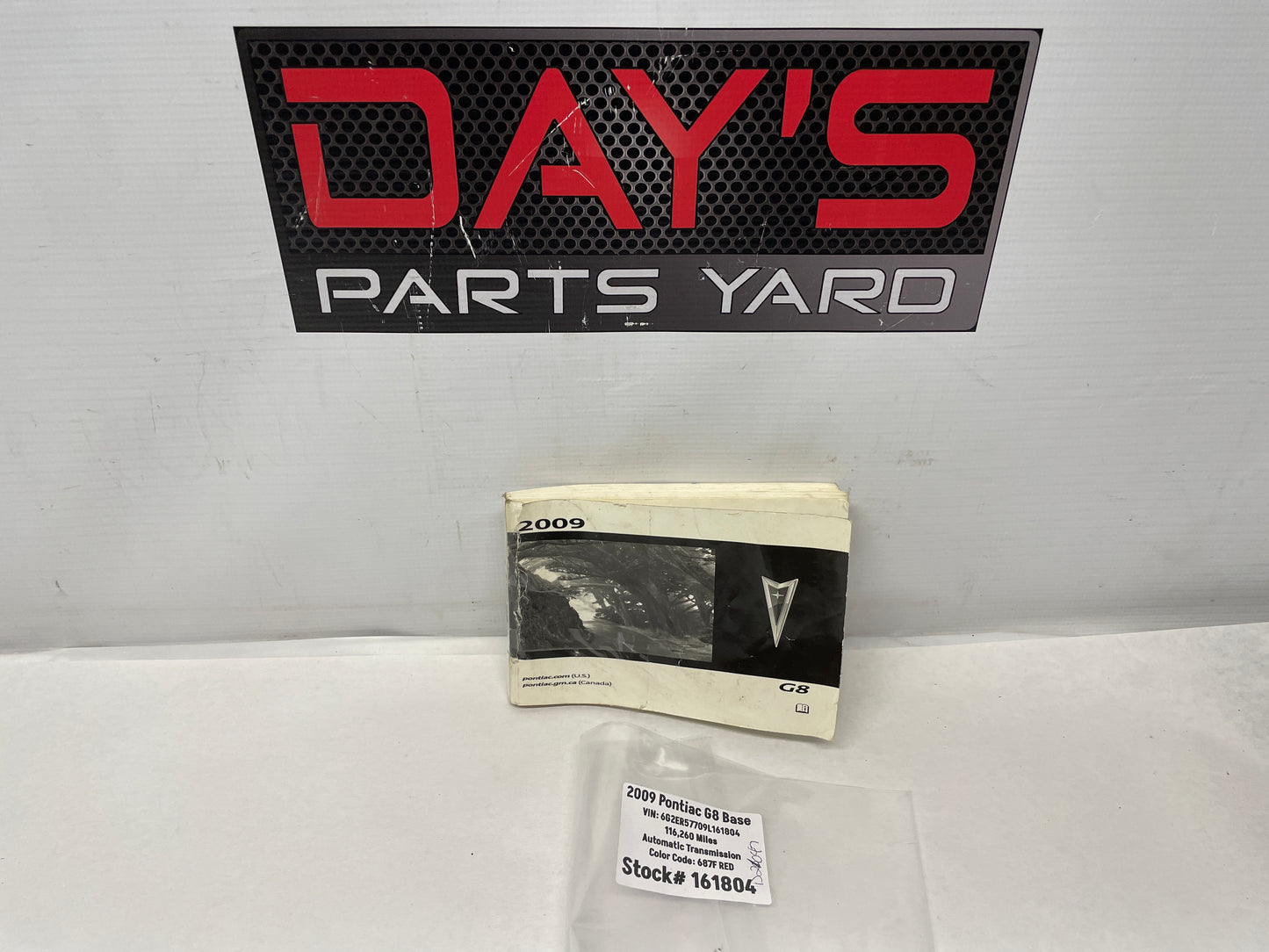 2009 Pontiac G8 Base Owners Manual Book Booklet OEM - Day's Parts Yard