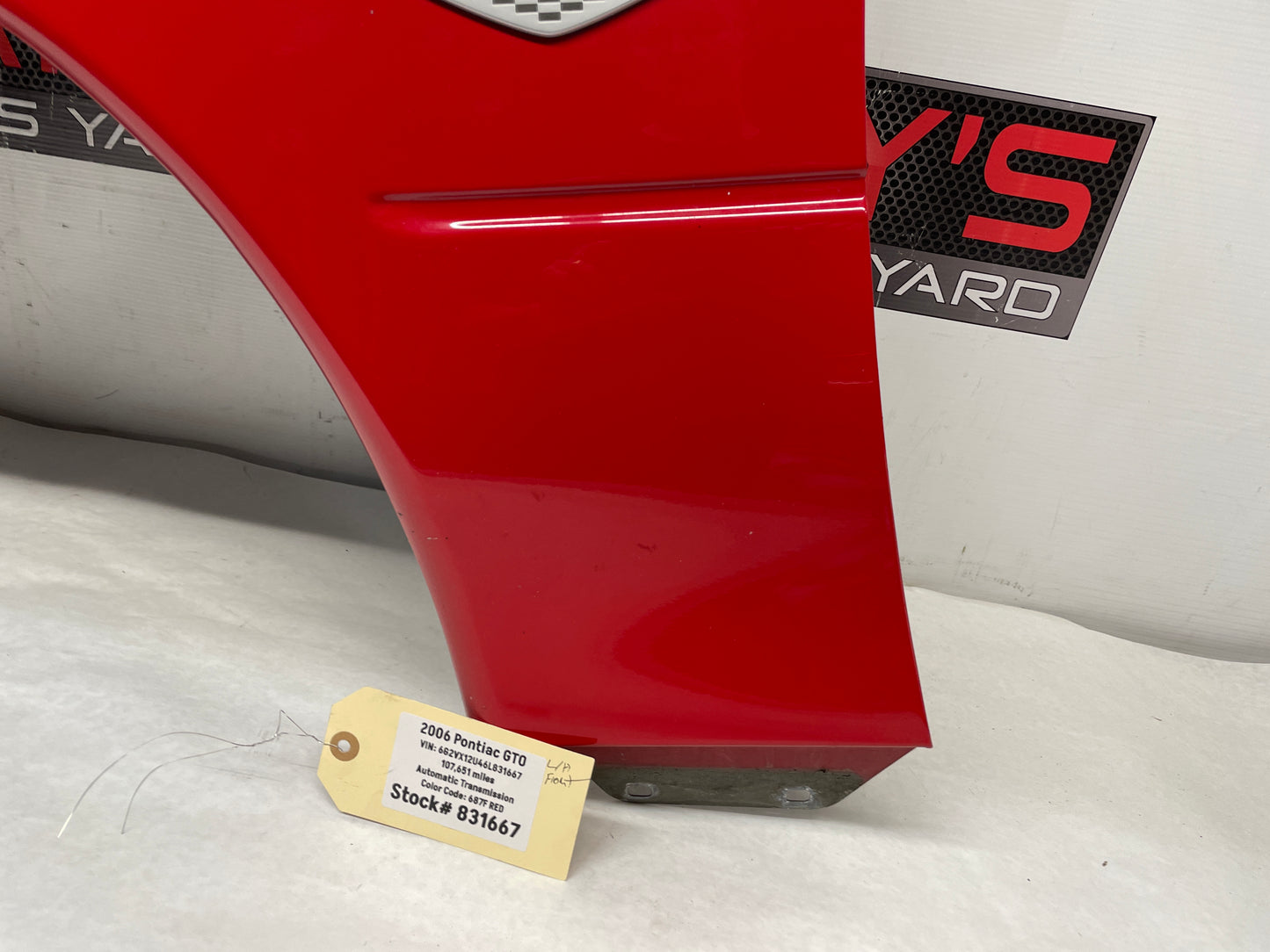 2006 Pontiac GTO RH Passenger Front Fender Red OEM - Day's Parts Yard