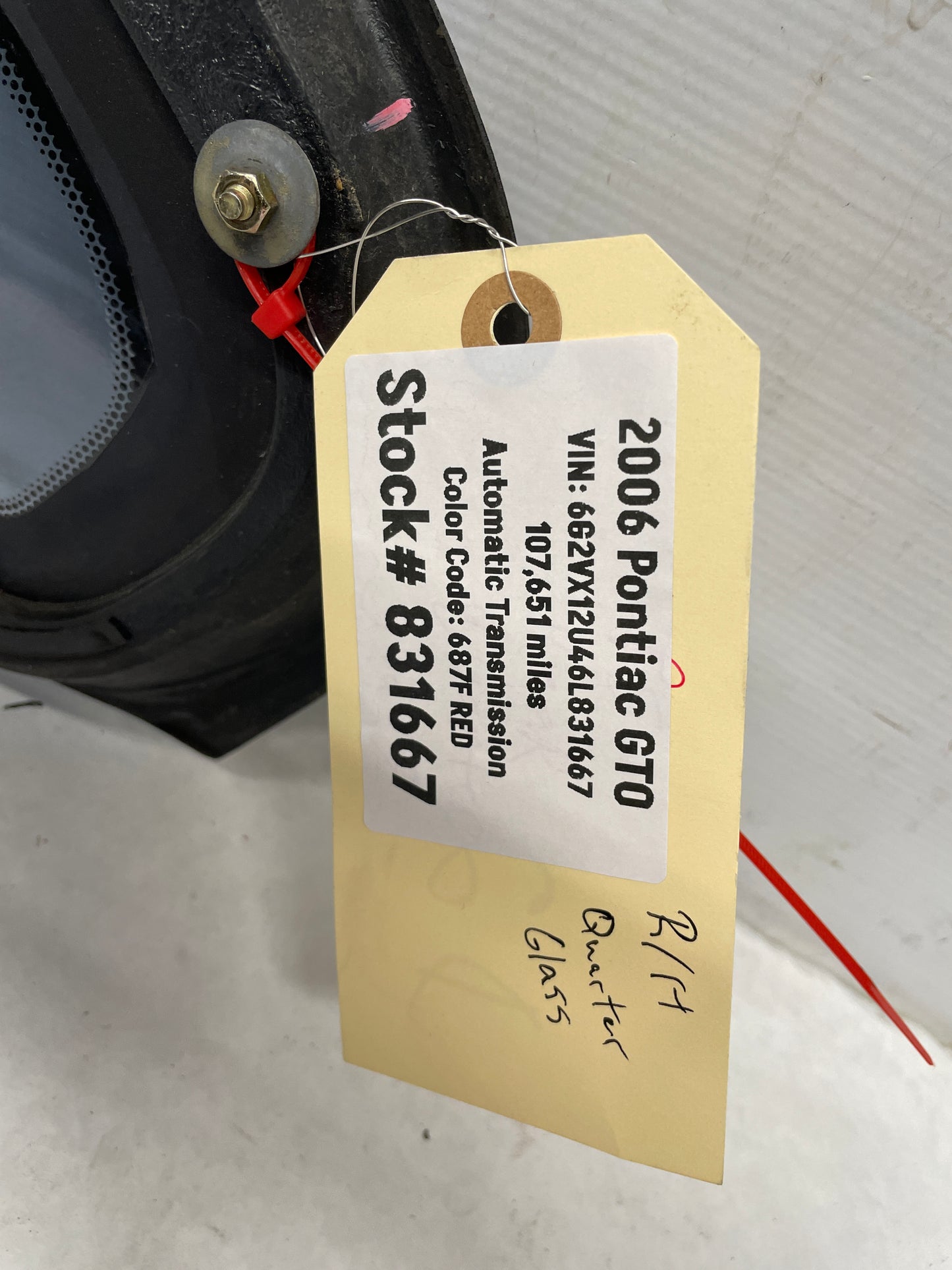 2006 Pontiac GTO RH Passenger Rear Quarter Window Glass OEM - Day's Parts Yard