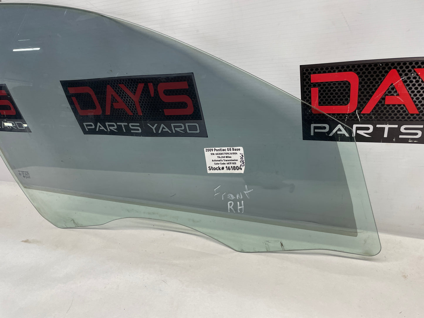 2009 Pontiac G8 RH Passenger Front Door Window Glass OEM - Day's Parts Yard