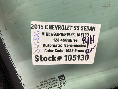 2015 Chevy SS Sedan RH Passenger Rear Door Quarter Glass Window OEM - Day's Parts Yard