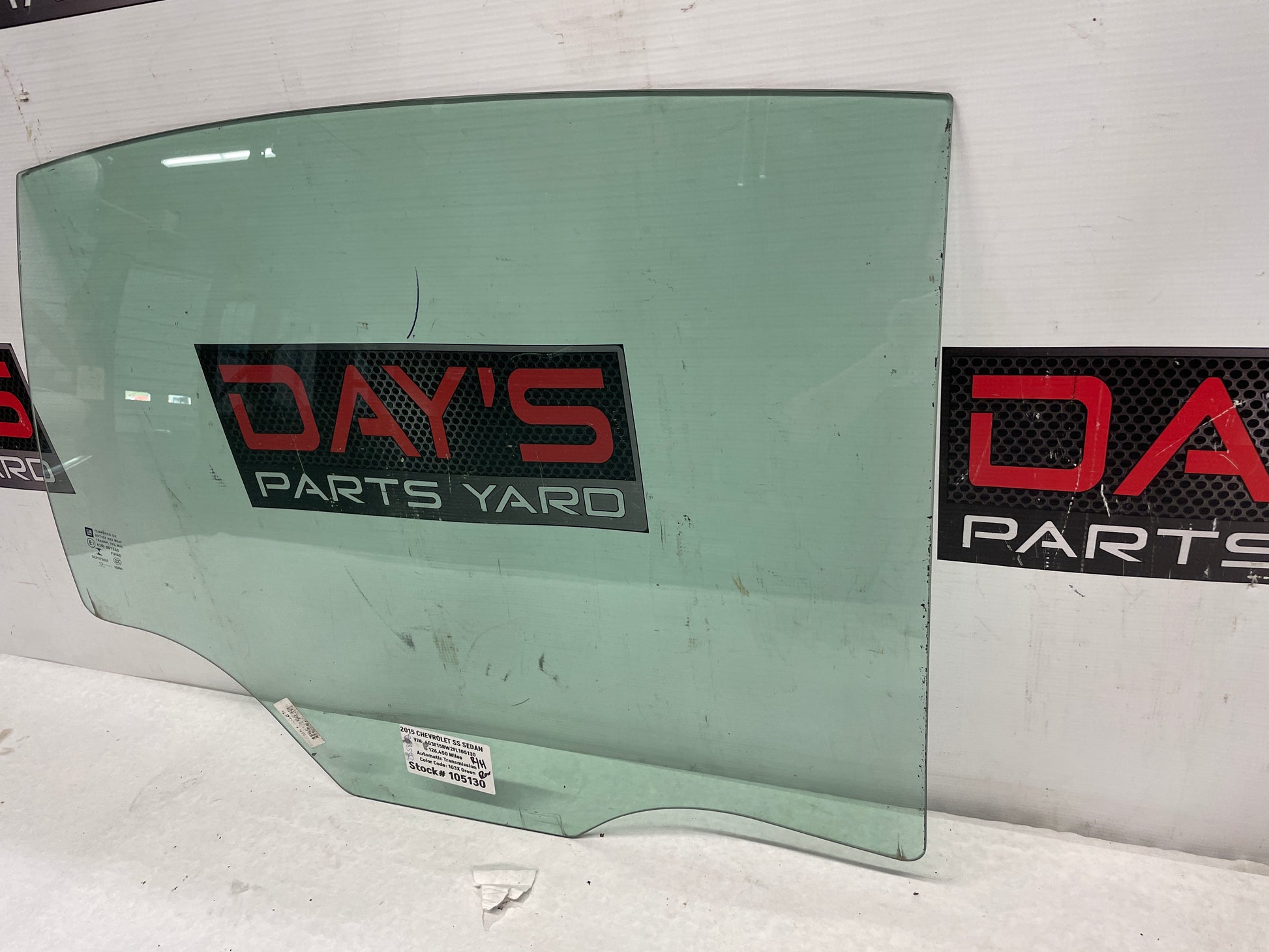 2015 Chevy SS RH Passenger Rear Door Window Glass OEM - Day's Parts Yard