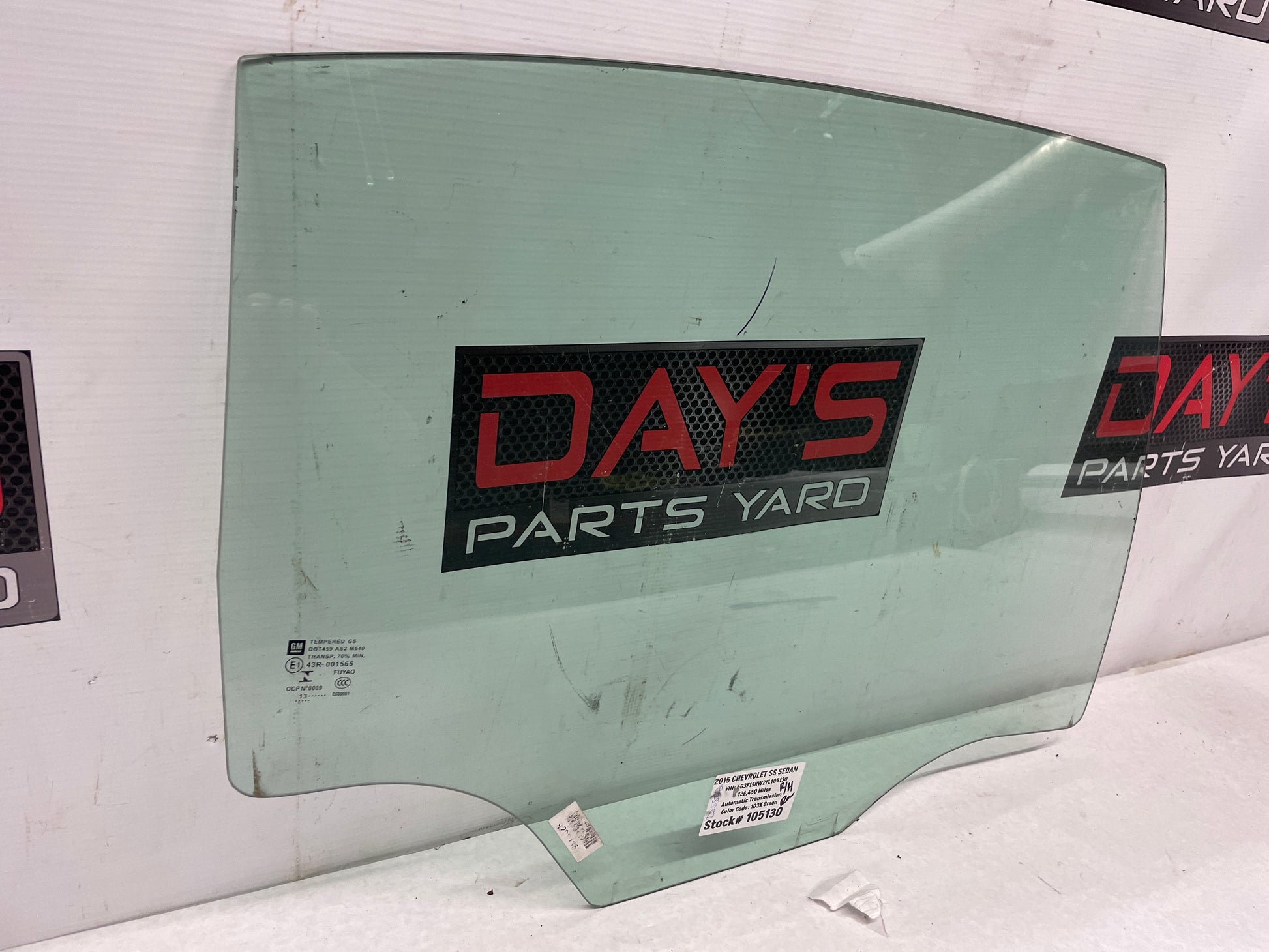2015 Chevy SS RH Passenger Rear Door Window Glass OEM - Day's Parts Yard