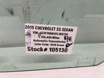 2015 Chevy SS RH Passenger Rear Door Window Glass OEM - Day's Parts Yard