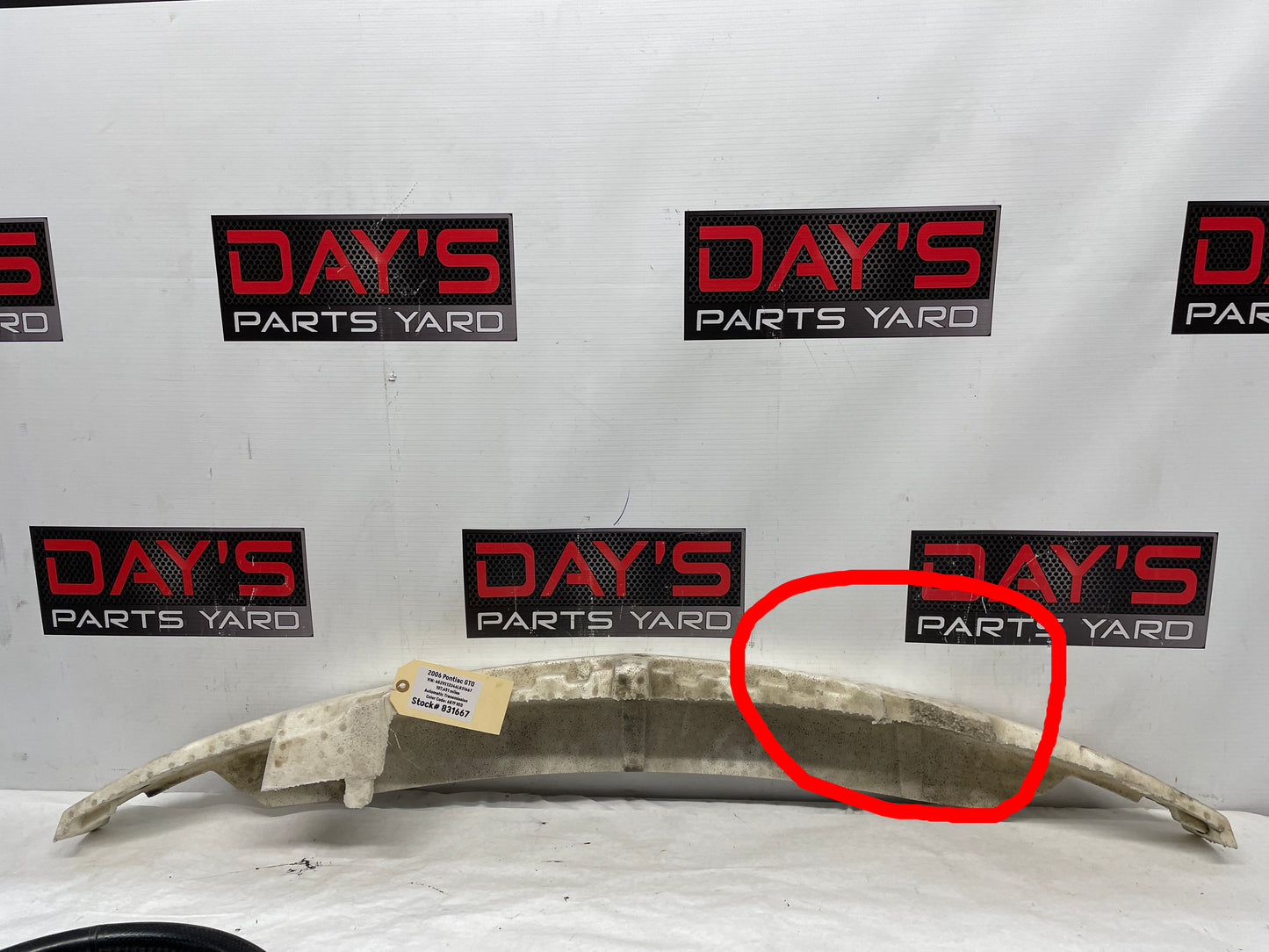 2006 Pontiac GTO Front Bumper Impact Energy Absorber Bar Foam OEM - Day's Parts Yard