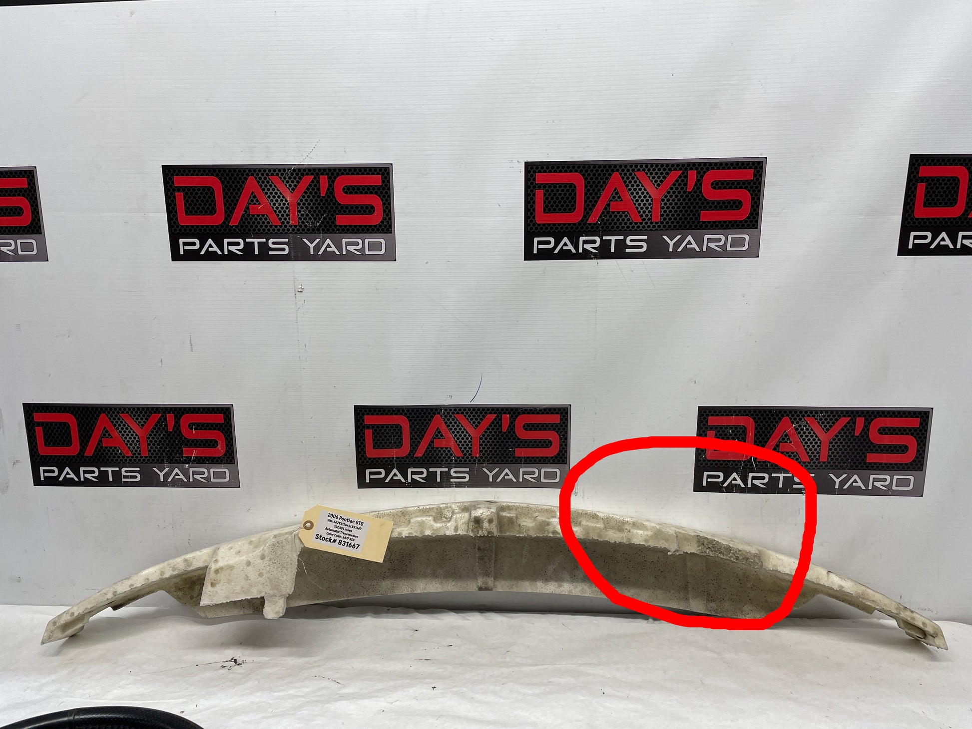 2006 Pontiac GTO Front Bumper Impact Energy Absorber Bar Foam OEM - Day's Parts Yard