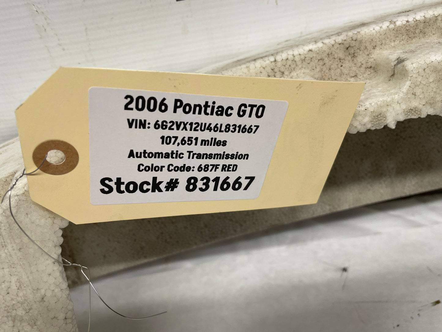 2006 Pontiac GTO Front Bumper Impact Energy Absorber Bar Foam OEM - Day's Parts Yard