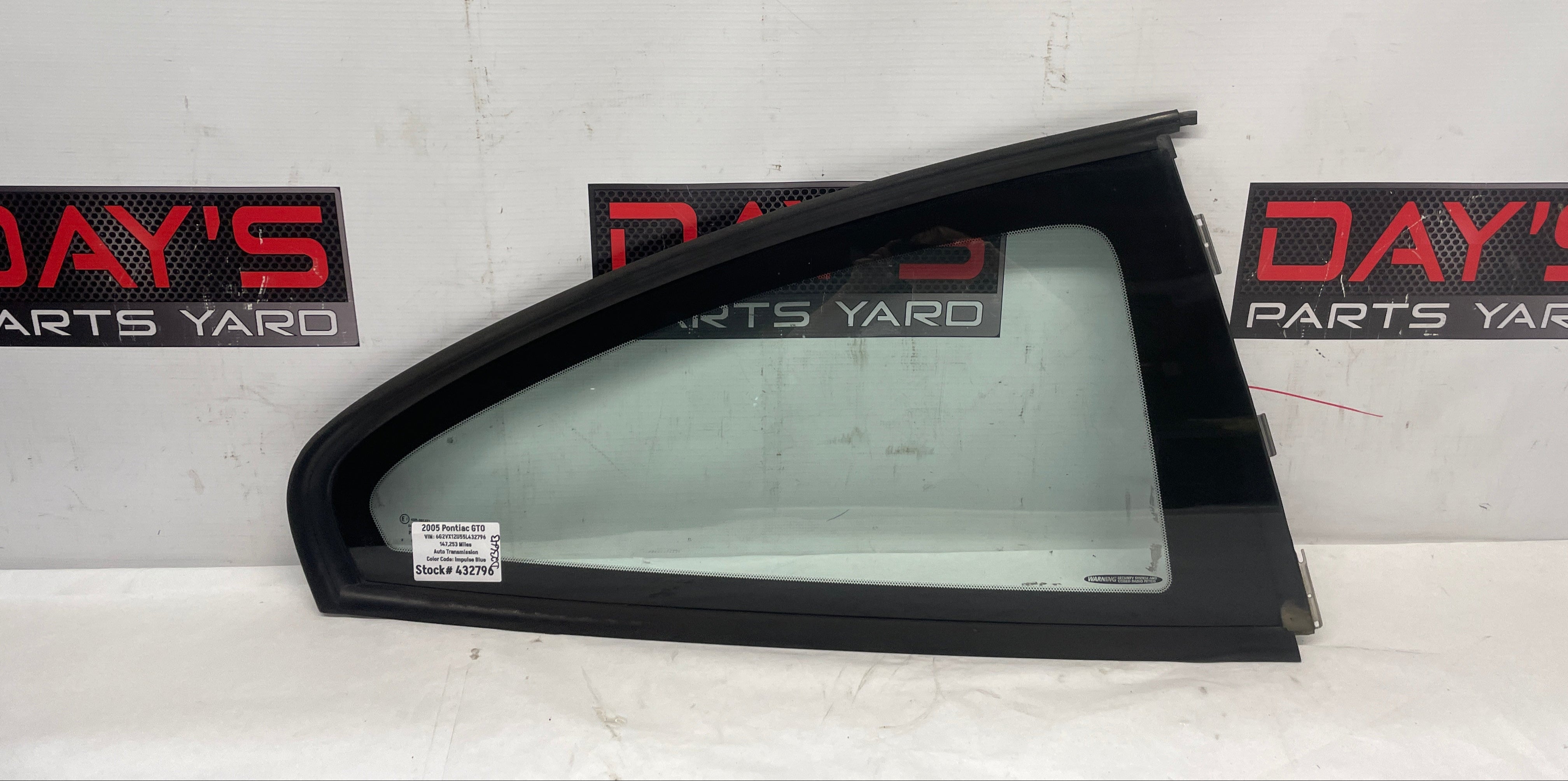 Gto Rear Window 2005 Pontiac GTO RH Passenger Rear Quarter Window Glass OEM