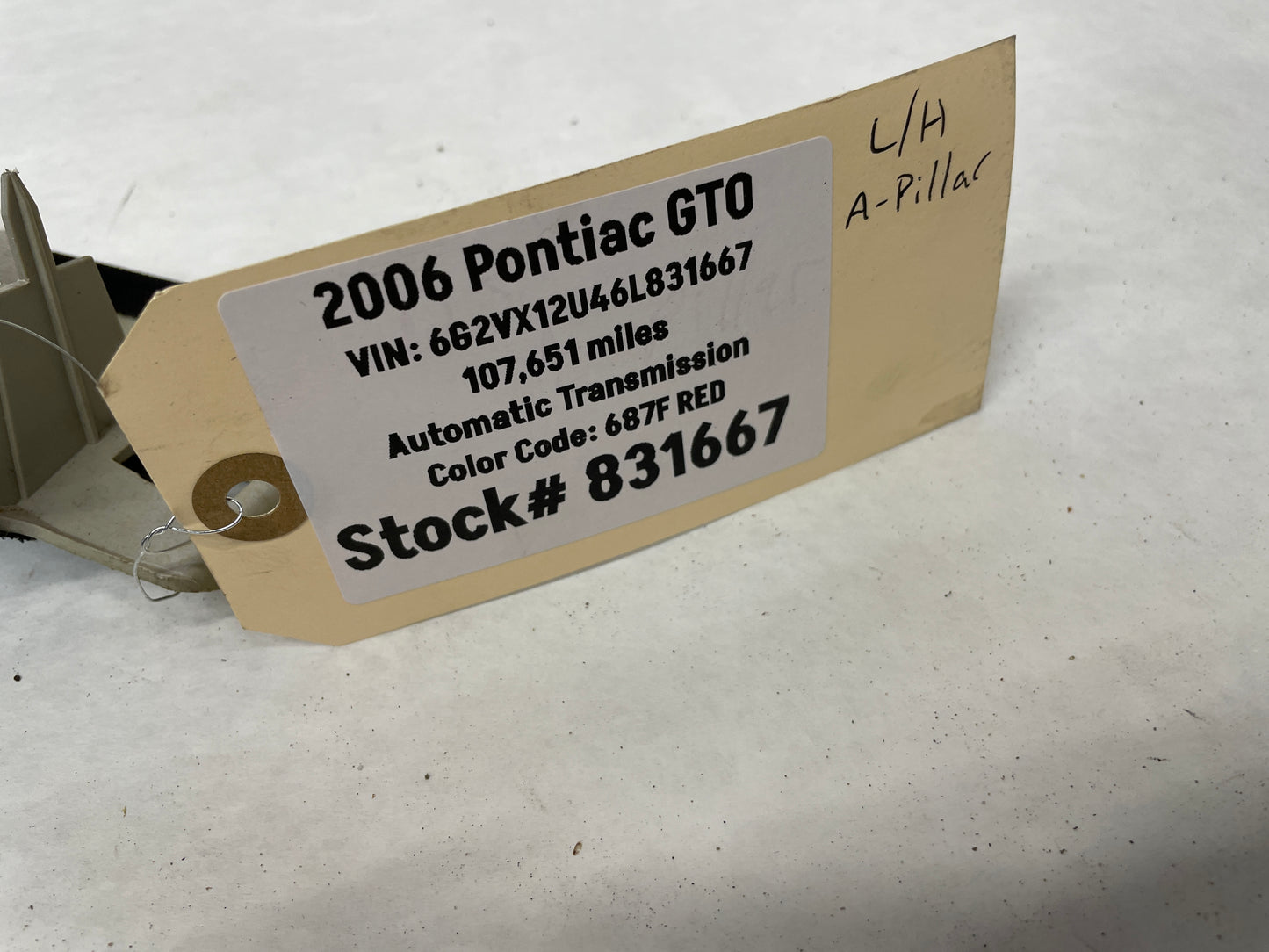 2006 Pontiac GTO LH Driver Windshield Interior A Pillar Trim Top Roof Cover Panel OEM - Day's Parts Yard