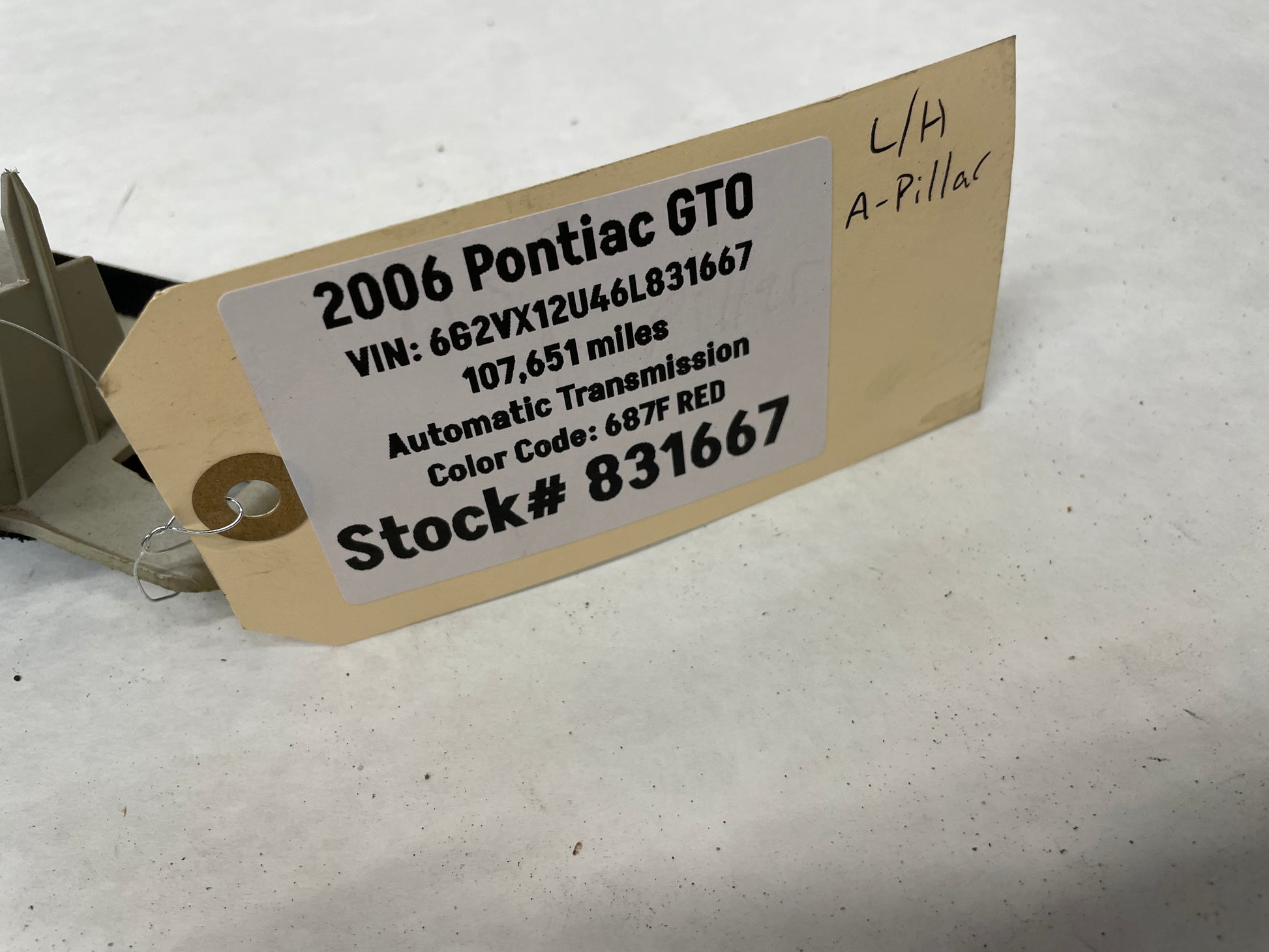 2006 Pontiac GTO LH Driver Windshield Interior A Pillar Trim Top Roof Cover Panel OEM - Day's Parts Yard
