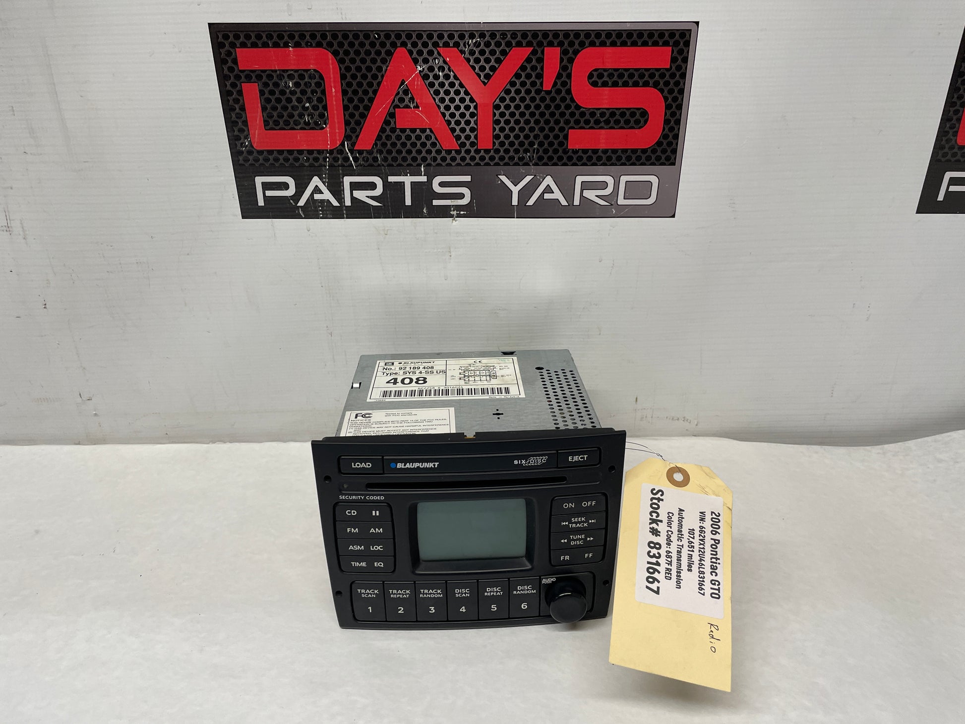 2006 Pontiac GTO Blaupunkt Radio Stereo 6 Disk CD Changer OEM - Day's Parts Yard