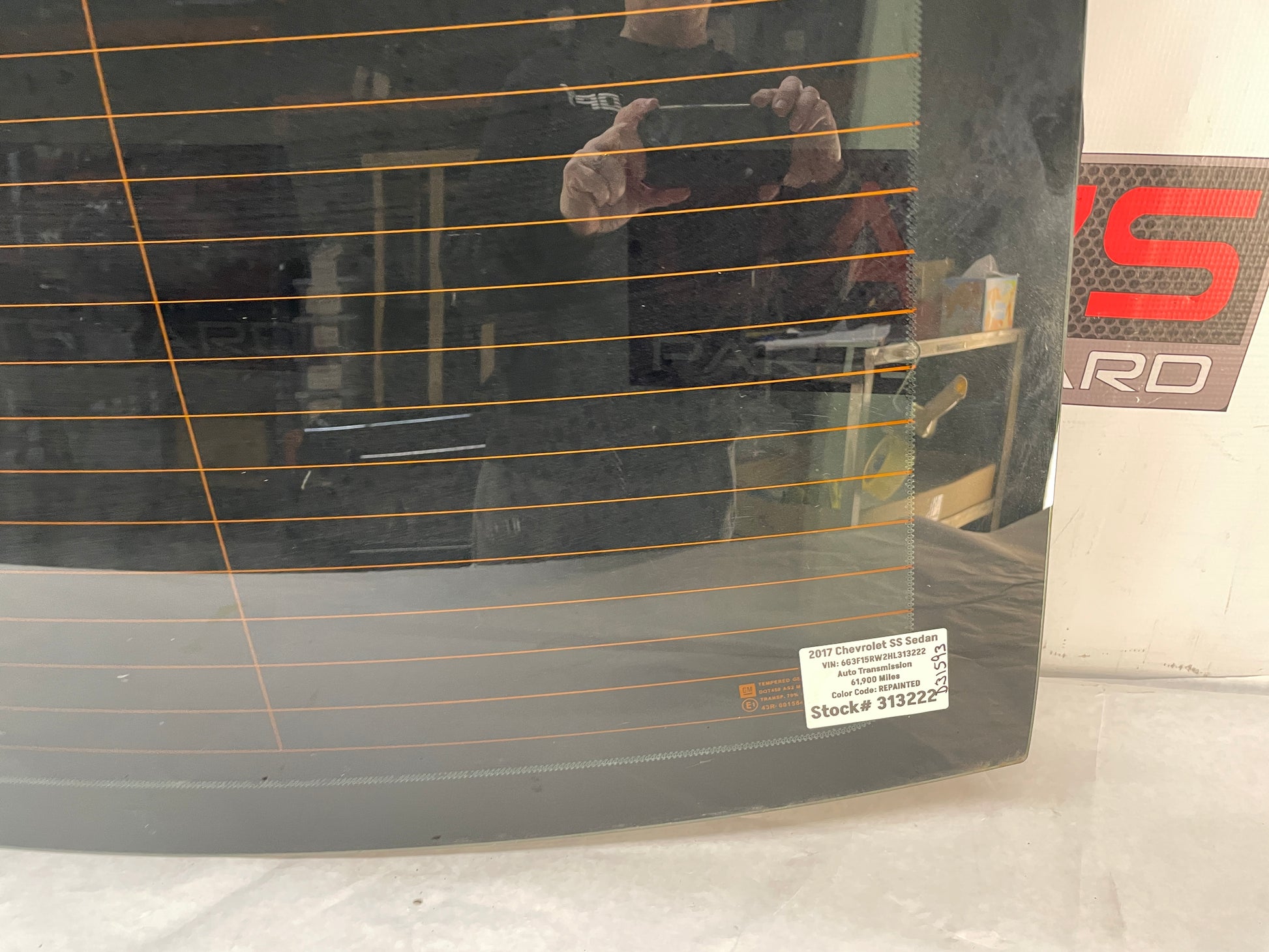 2017 Chevy SS Sedan Rear Back Glass Windshield Window OEM LOCAL PICK UP - Day's Parts Yard