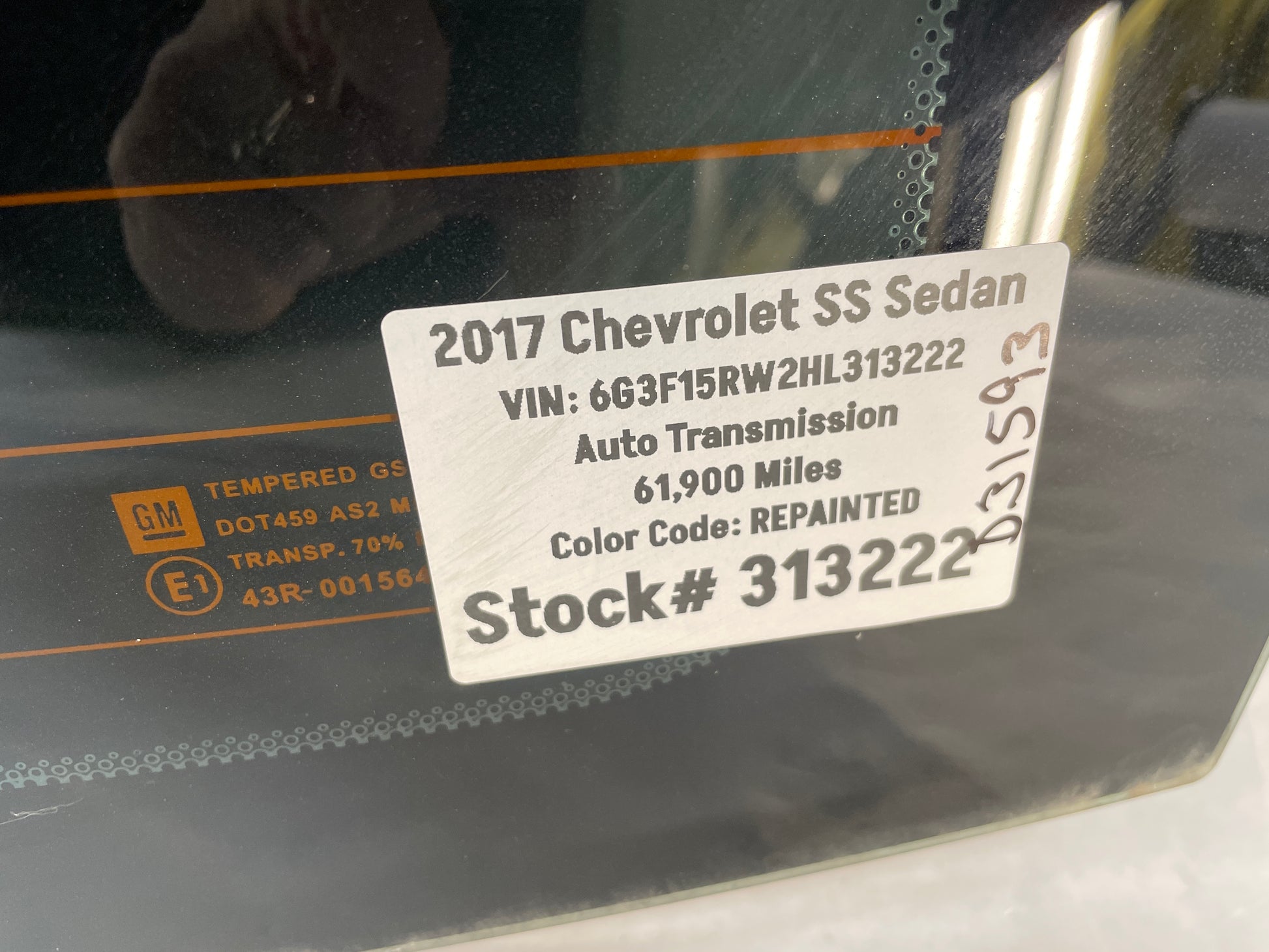 2017 Chevy SS Sedan Rear Back Glass Windshield Window OEM LOCAL PICK UP - Day's Parts Yard