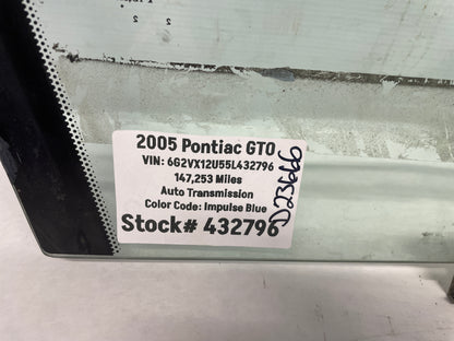 2005 Pontiac GTO LH Driver Front Door Window Glass OEM - Day's Parts Yard