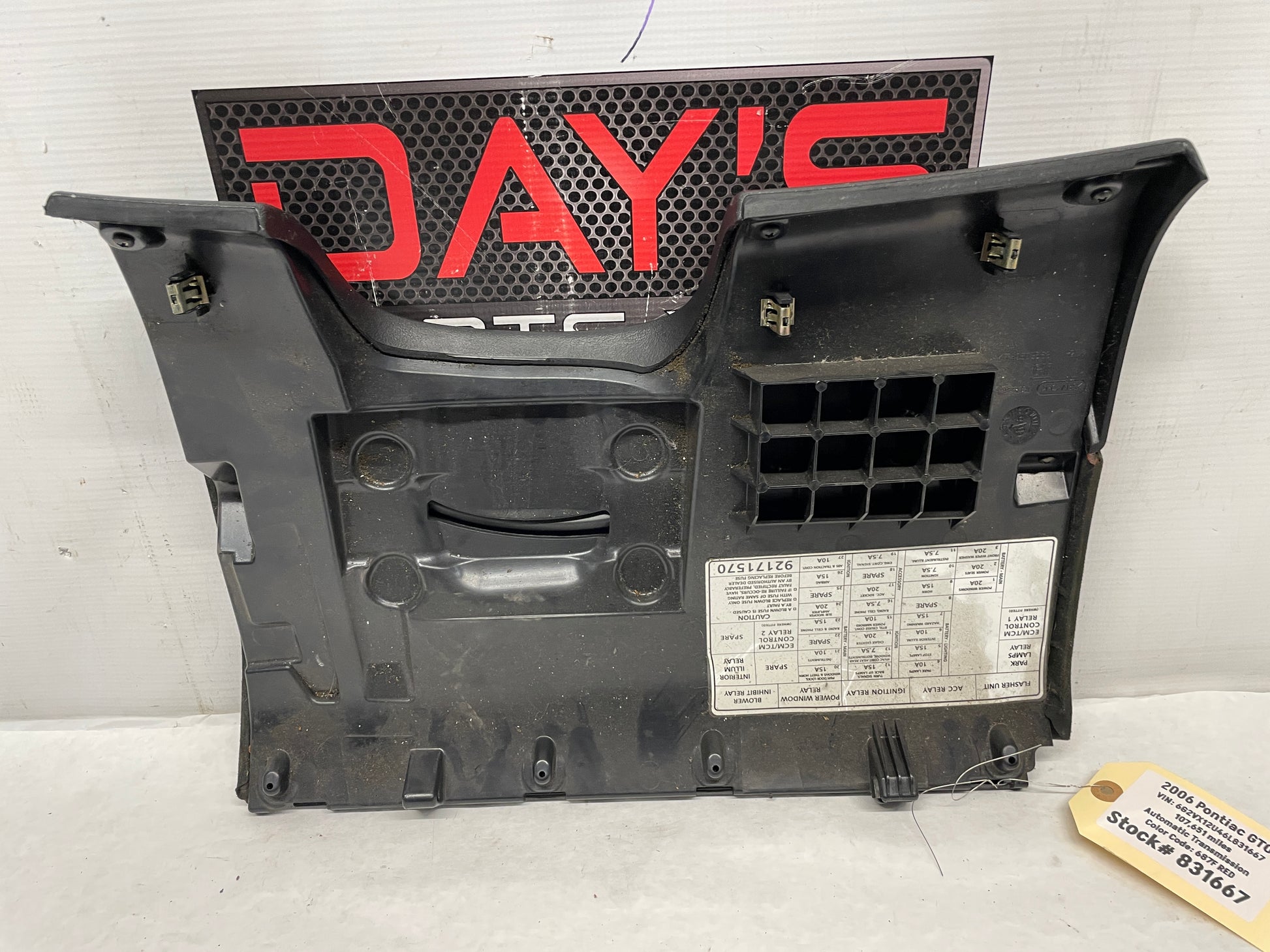 2006 Pontiac GTO Black Suede Interior Knee Bolster Fuse Box Block Cover OEM - Day's Parts Yard