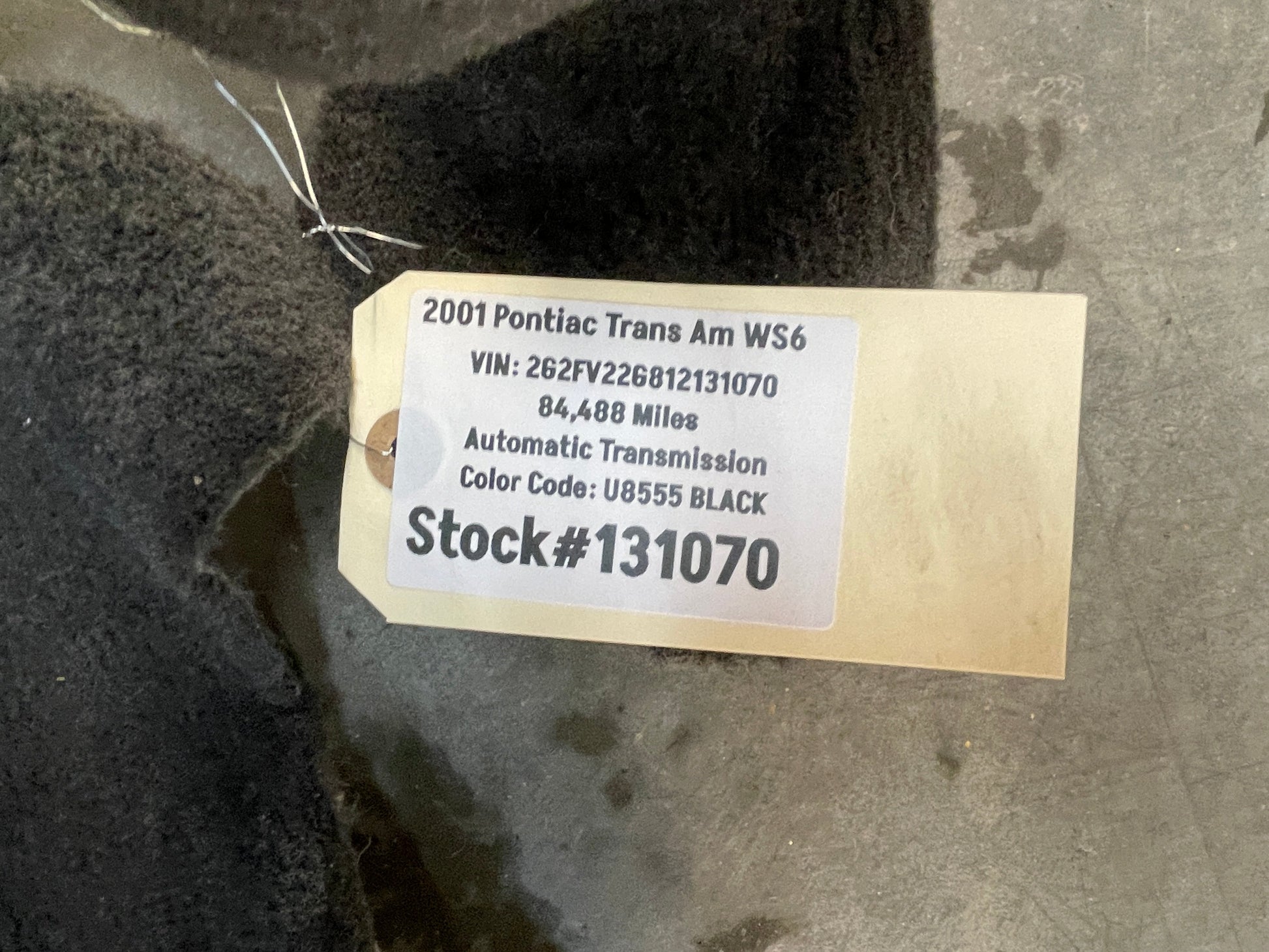2001 Pontiac Trans AM WS6 Complete Floor Carpet OEM - Day's Parts Yard
