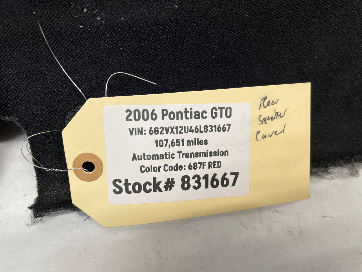 2006 Pontiac GTO Rear Window Interior Package Deck Tray Trim Panel OEM - Day's Parts Yard