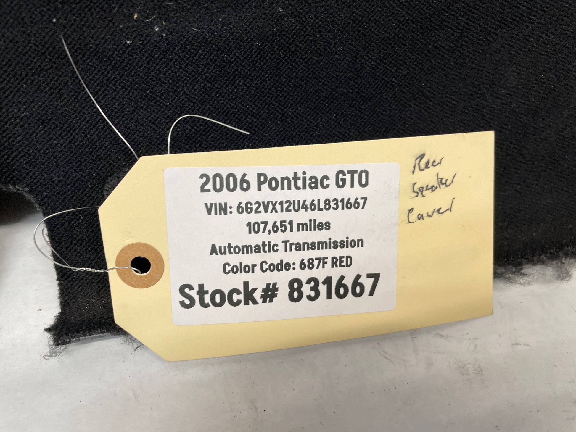 2006 Pontiac GTO Rear Window Interior Package Deck Tray Trim Panel OEM - Day's Parts Yard