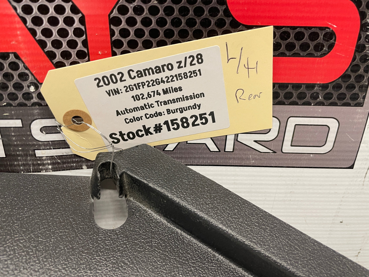 2002 Chevy Camaro Z28 LH Driver Rear Hatch Cargo Trunk Side Panel Trim OEM - Day's Parts Yard