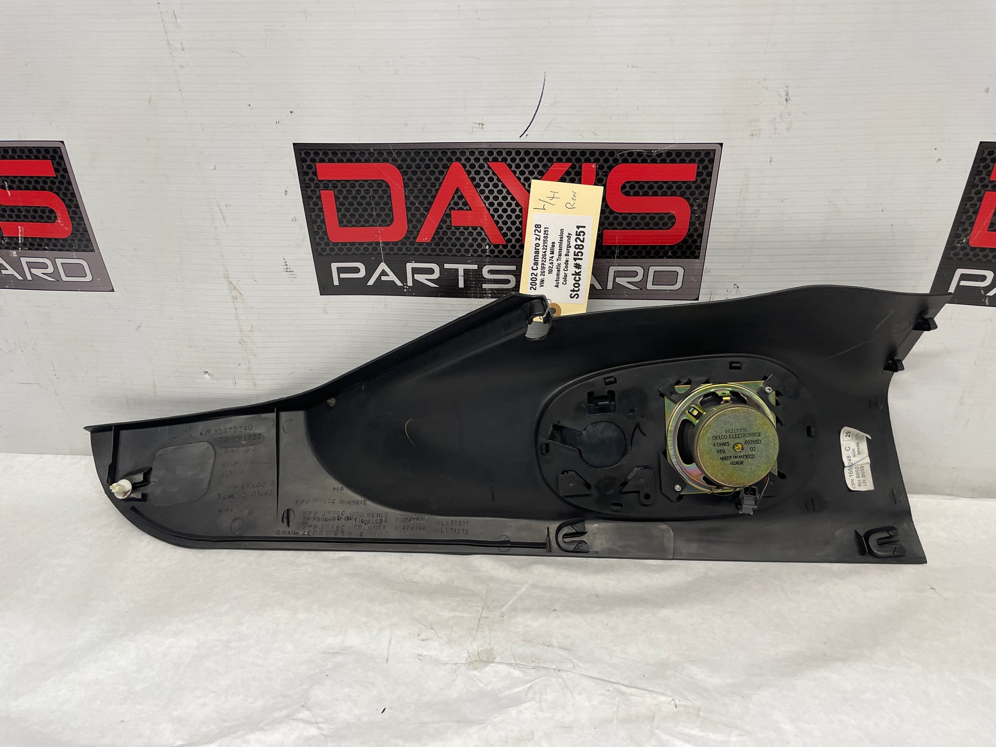 2002 Chevy Camaro Z28 LH Driver Rear Hatch Cargo Trunk Side Panel Trim OEM - Day's Parts Yard