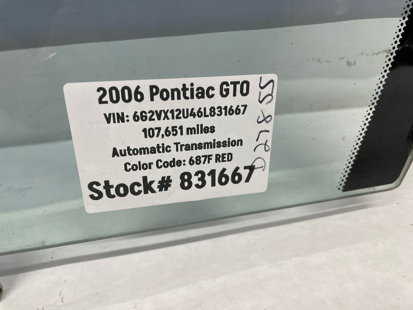 2006 Pontiac GTO LH Driver Front Door Window Glass OEM - Day's Parts Yard