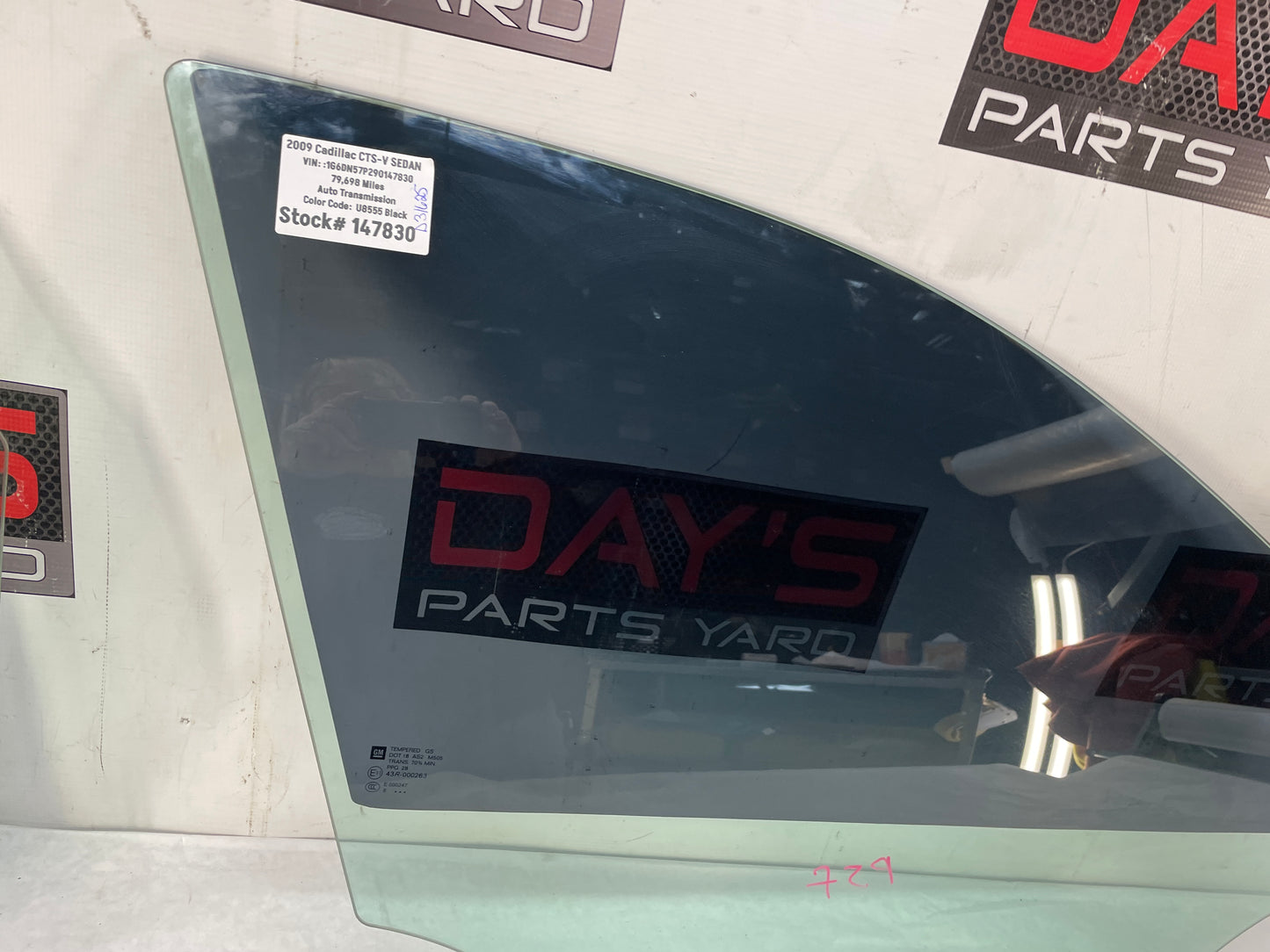 2009 Cadillac CTS-V Sedan RH Passenger Front Door Window Glass OEM - Day's Parts Yard