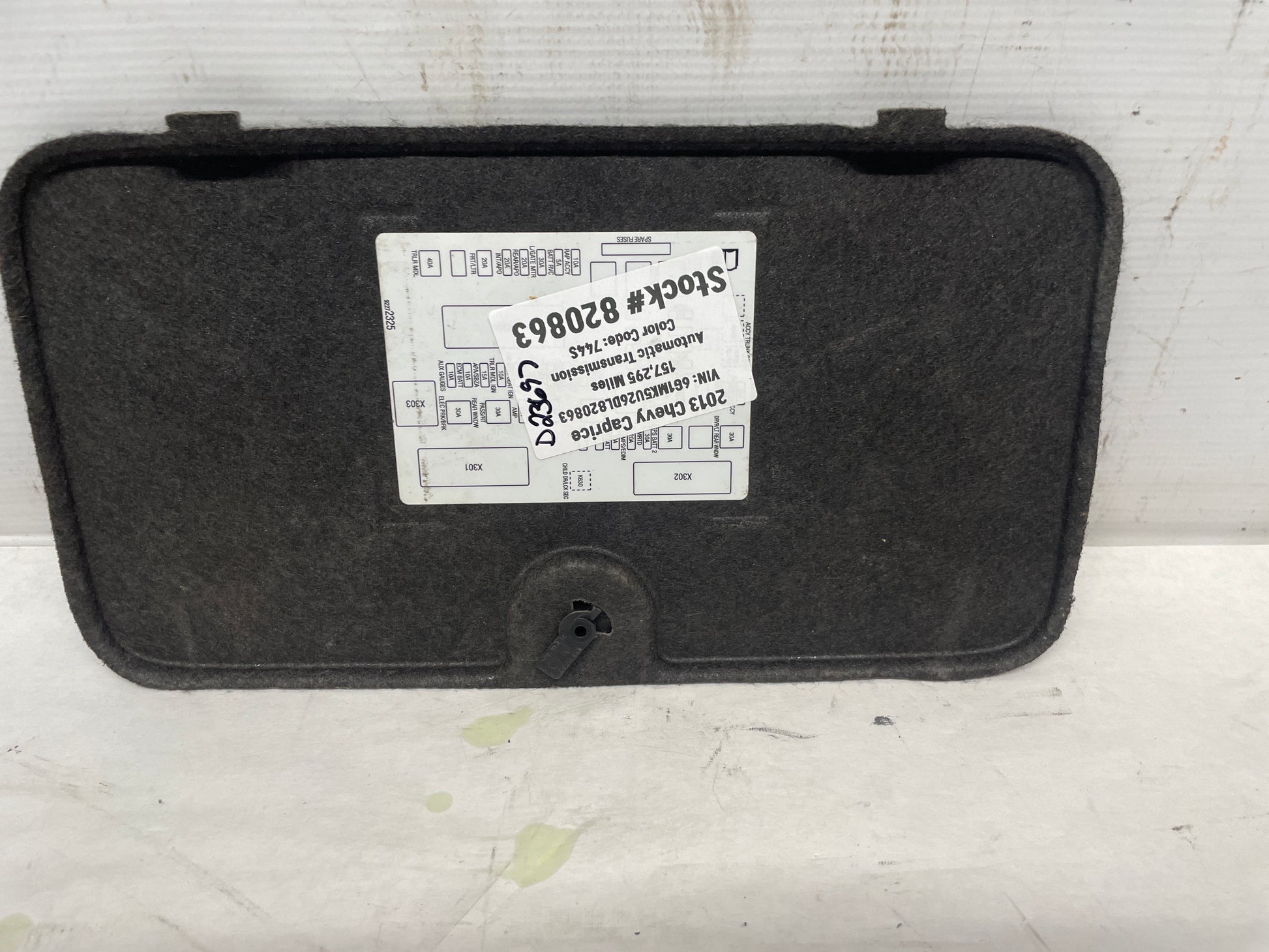 2013 Chevy Caprice Battery Stowage Compartment Door Felt Trim Access Hole Cover OEM - Day's Parts Yard