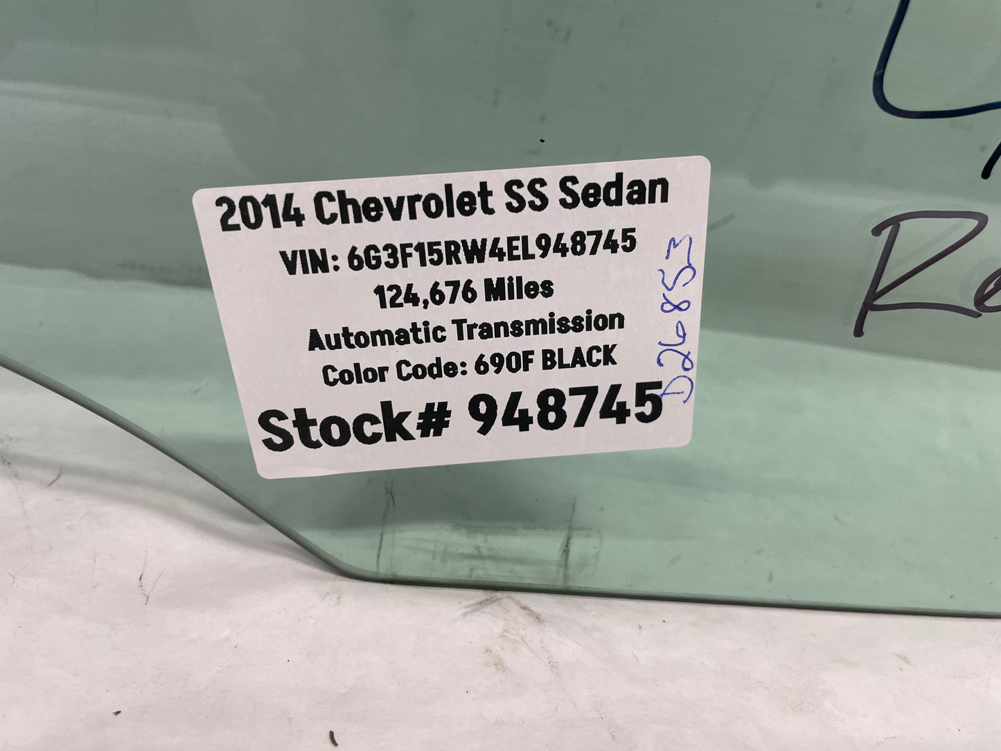 2014 Chevy SS Sedan LH Driver Rear Door Window Glass OEM