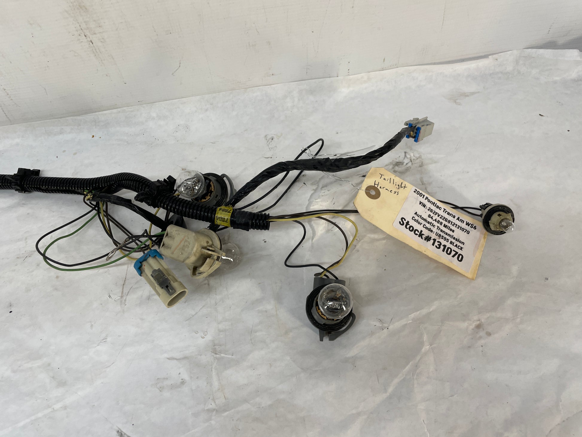 2001 Pontiac Trans AM WS6 Taillight Tail Light Wire Wiring Harness OEM - Day's Parts Yard