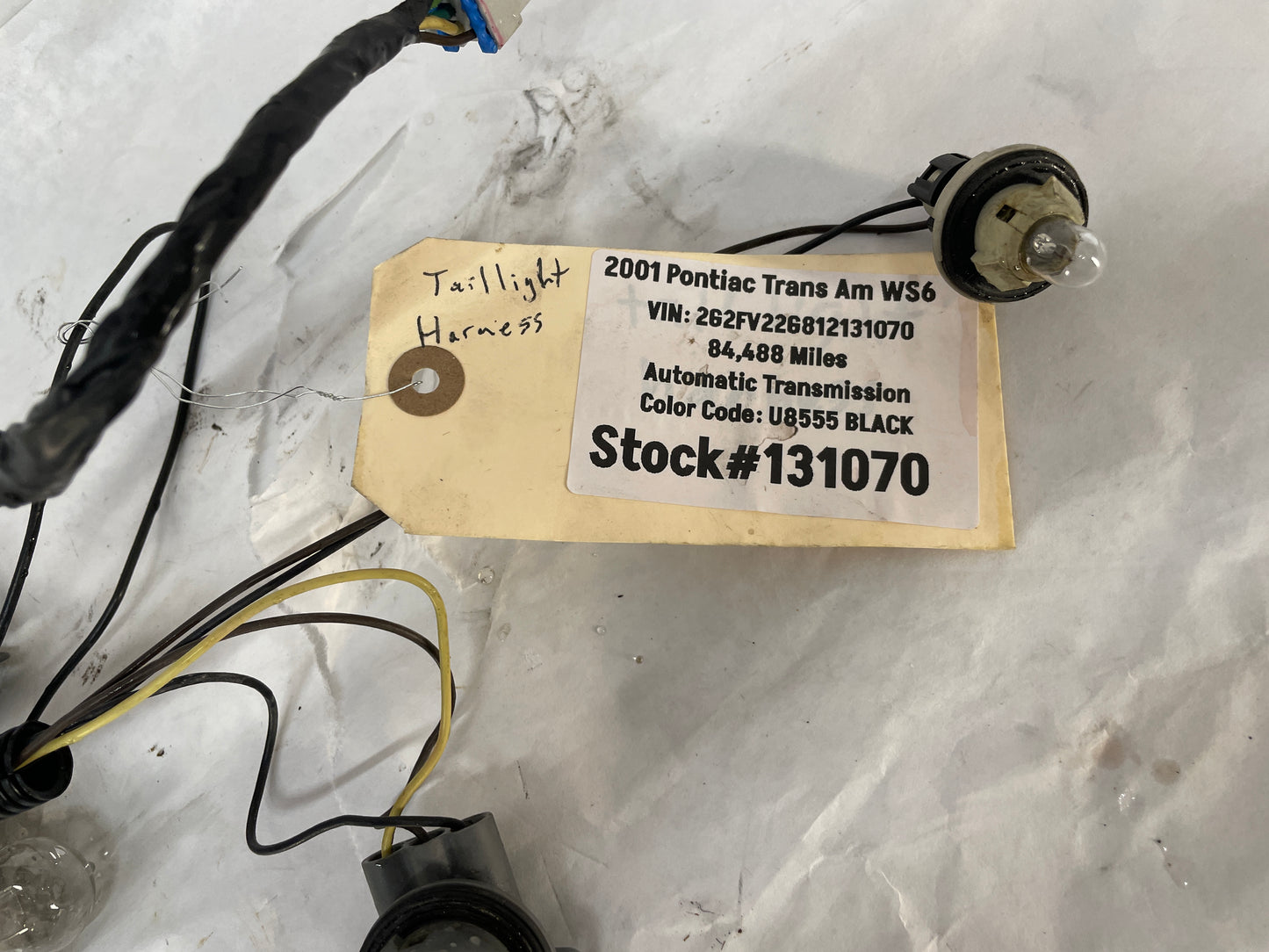 2001 Pontiac Trans AM WS6 Taillight Tail Light Wire Wiring Harness OEM - Day's Parts Yard