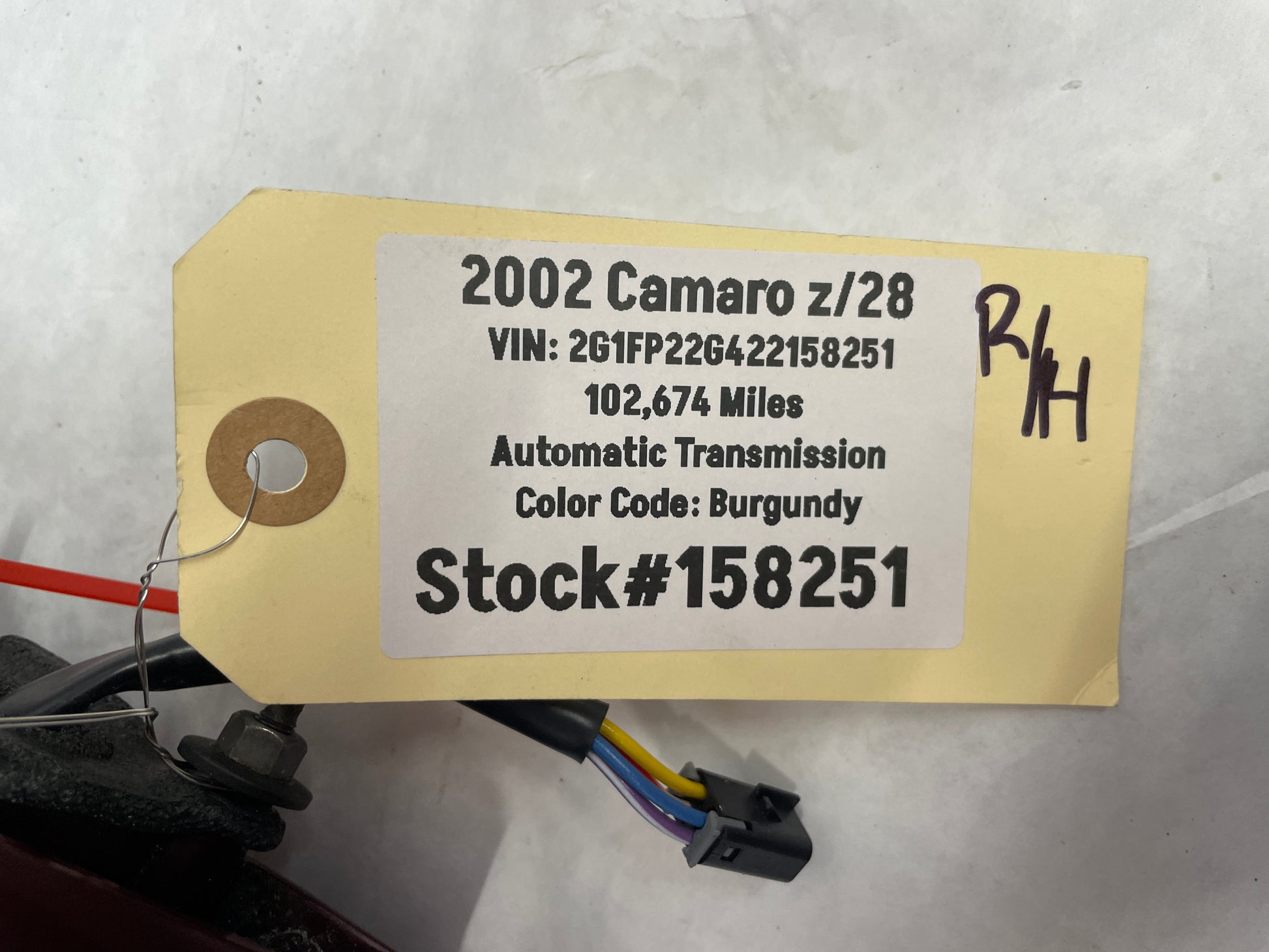 2002 Chevy Camaro Z28 RH Passenger Exterior Side Mirror Burgundy OEM - Day's Parts Yard