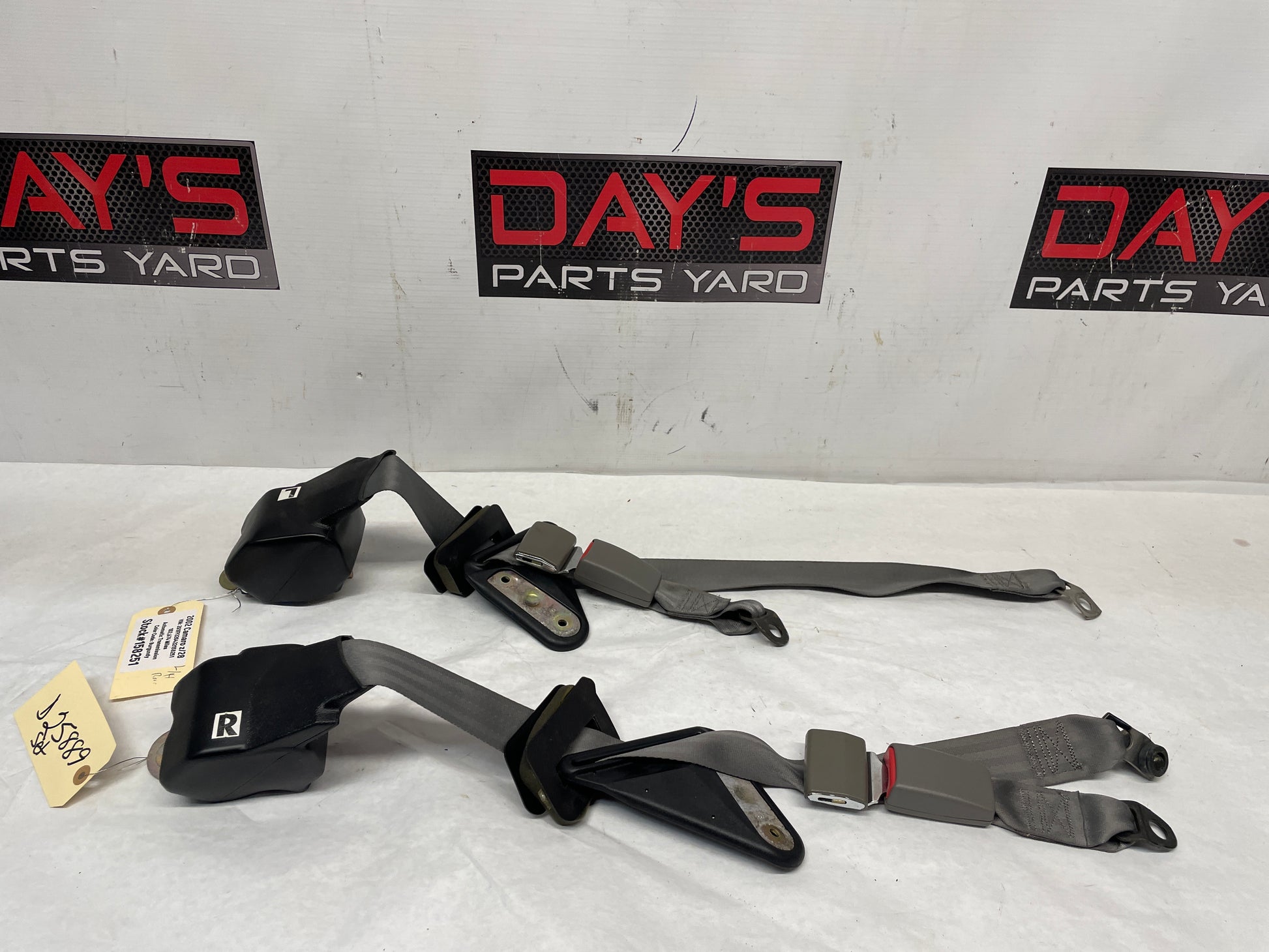 2002 Chevy Camaro Z28 Rear Seatbelt Seat Belts Retractors w/ Buckles OEM Gray Grey - Day's Parts Yard