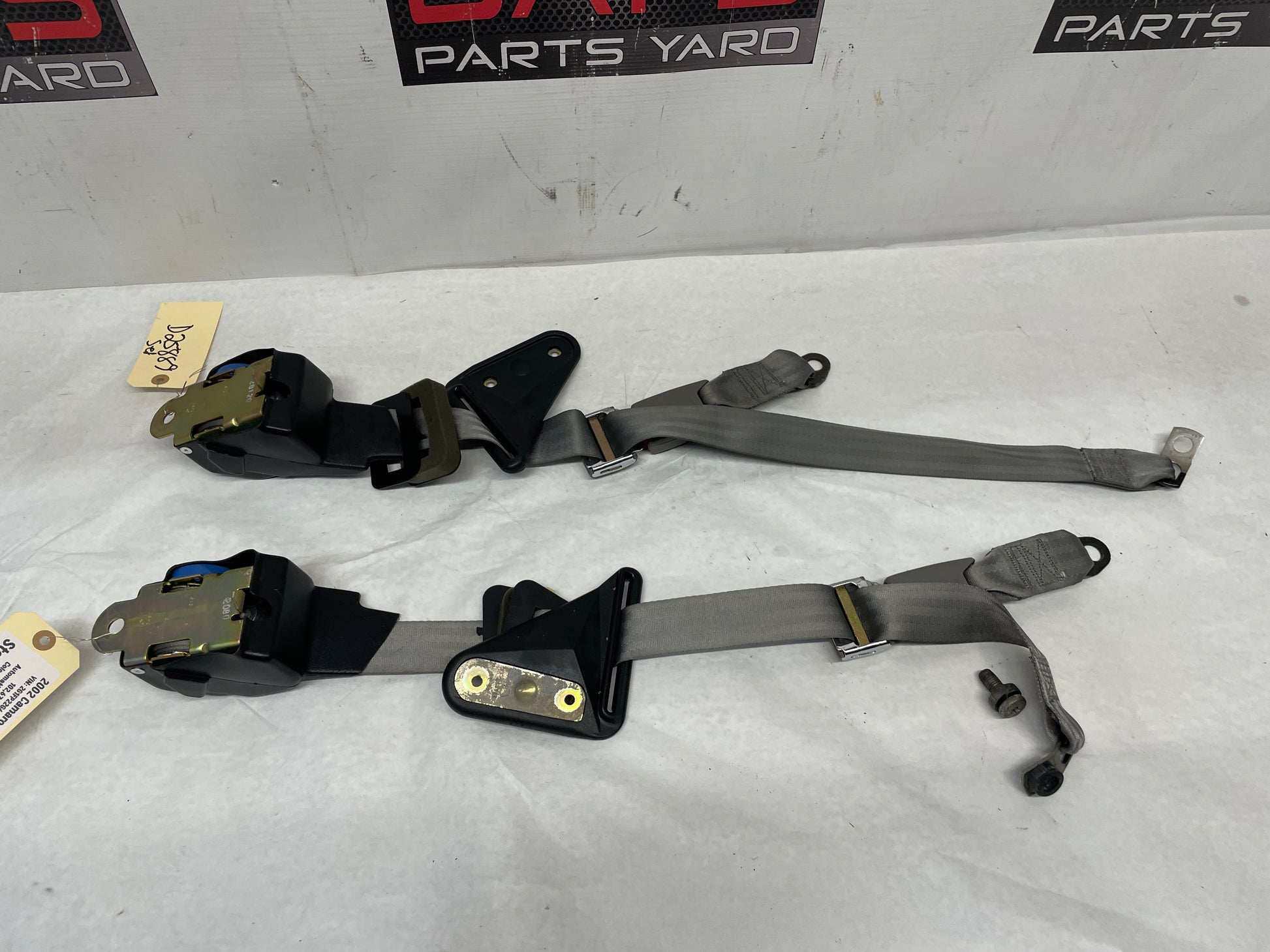 2002 Chevy Camaro Z28 Rear Seatbelt Seat Belts Retractors w/ Buckles OEM Gray Grey - Day's Parts Yard