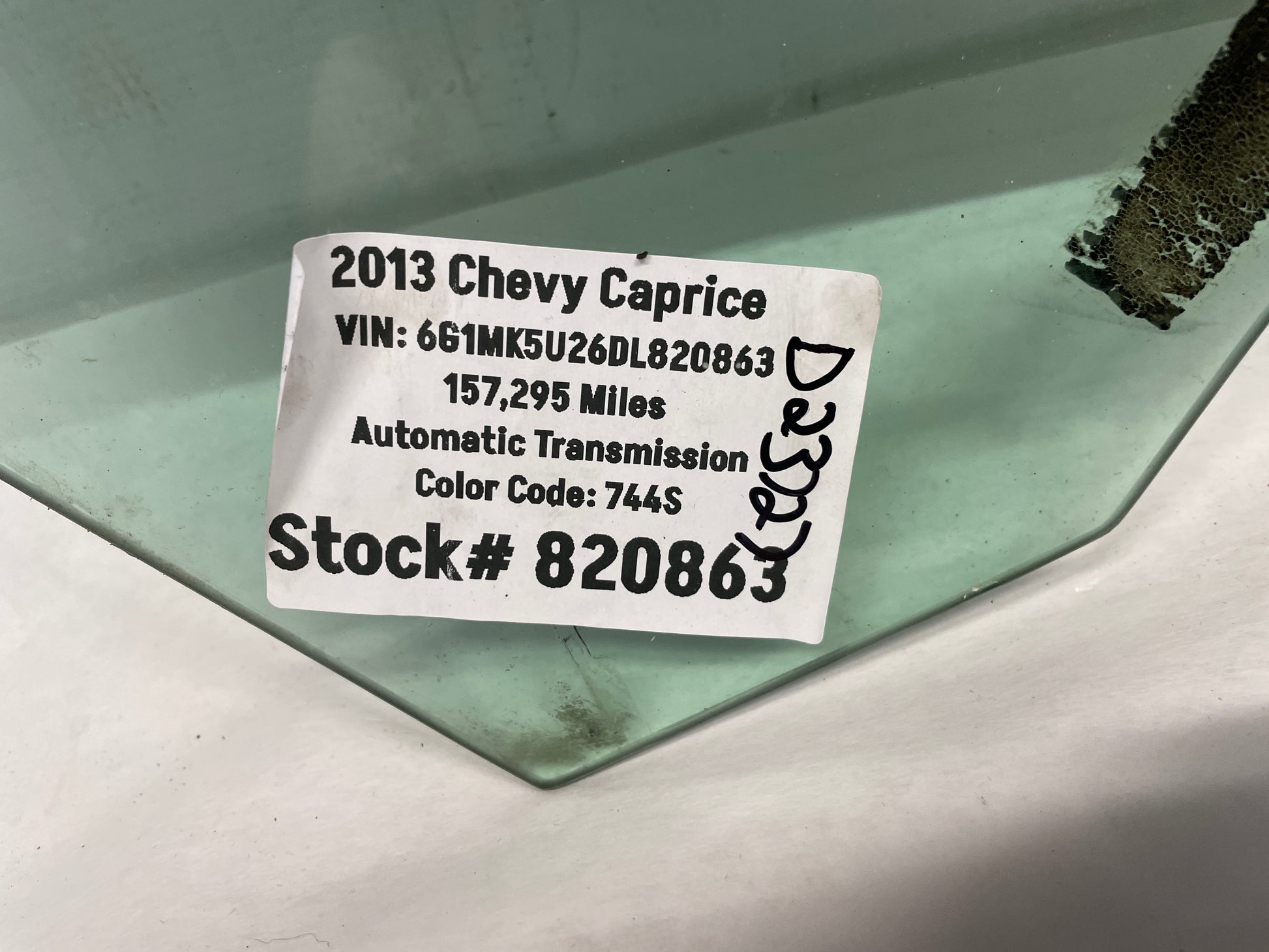 2013 Chevy Caprice LH Driver Front Door Window Glass OEM - Day's Parts Yard