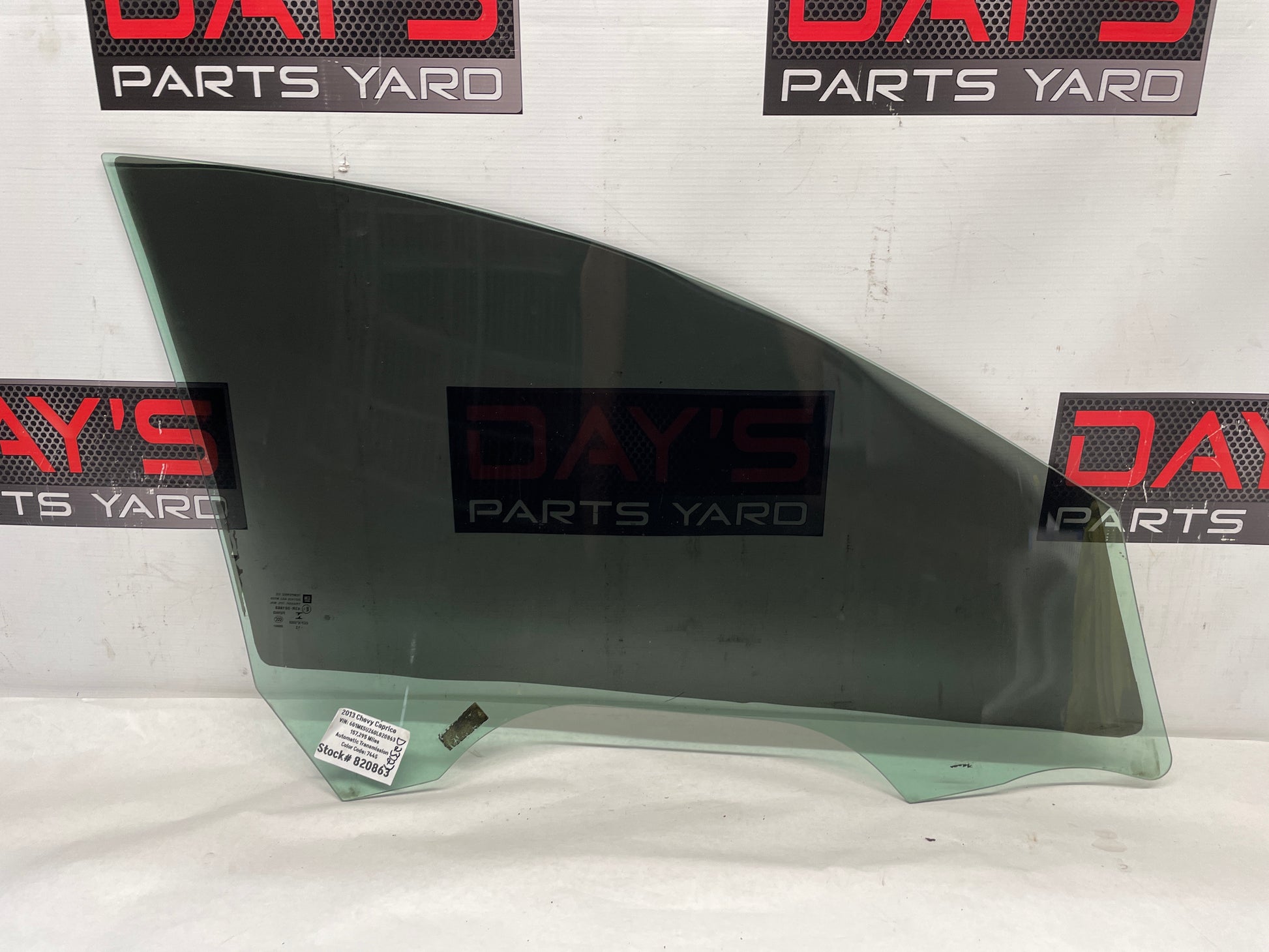 2013 Chevy Caprice LH Driver Front Door Window Glass OEM - Day's Parts Yard