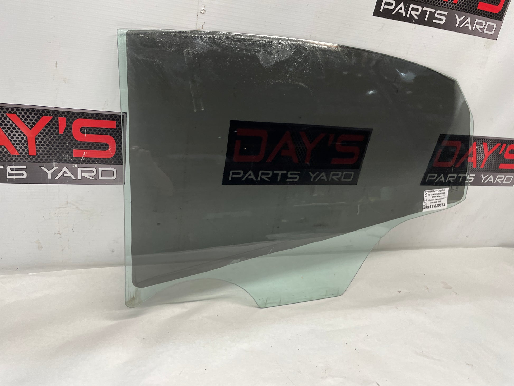 2013 Chevy Caprice LH Driver Rear Door Window Glass OEM - Day's Parts Yard