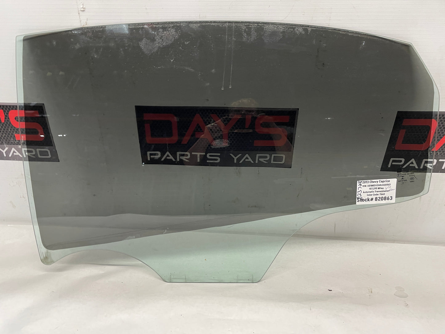 2013 Chevy Caprice LH Driver Rear Door Window Glass OEM - Day's Parts Yard