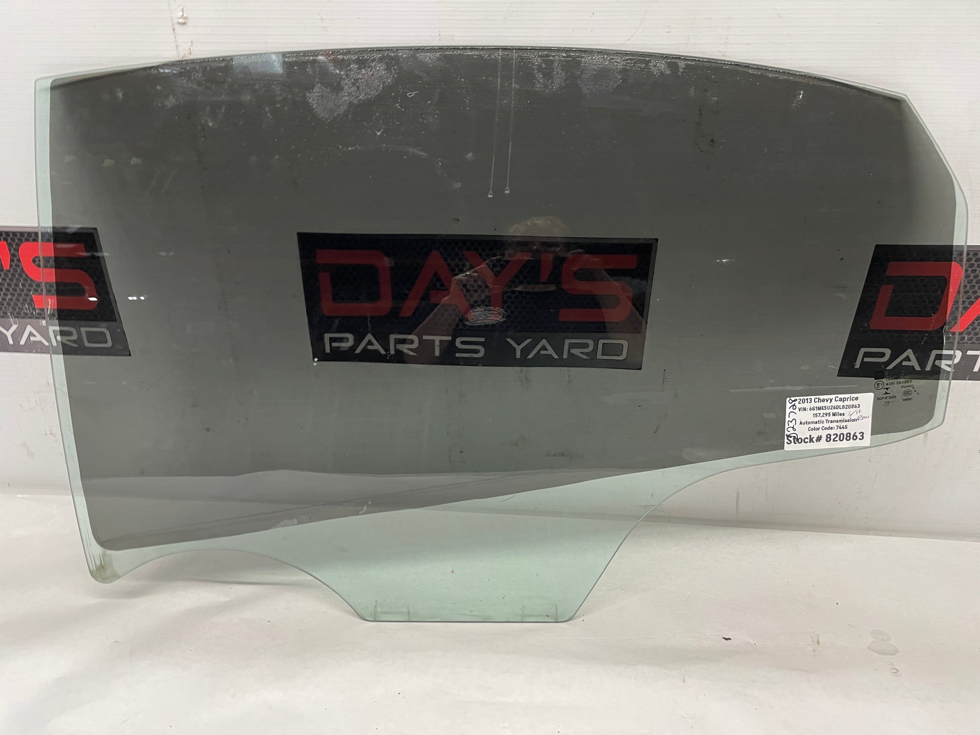 2013 Chevy Caprice LH Driver Rear Door Window Glass OEM - Day's Parts Yard