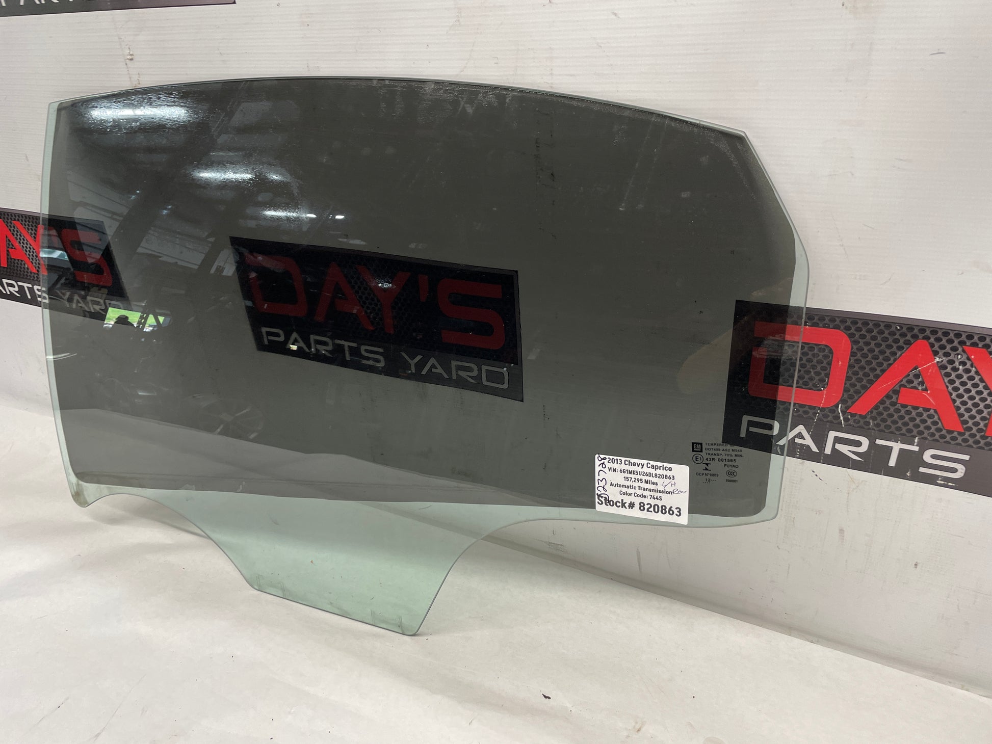 2013 Chevy Caprice LH Driver Rear Door Window Glass OEM - Day's Parts Yard