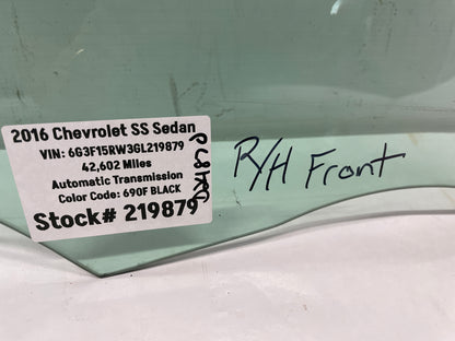 2016 Chevy SS Sedan RH Passenger Front Door Window Glass OEM - Day's Parts Yard