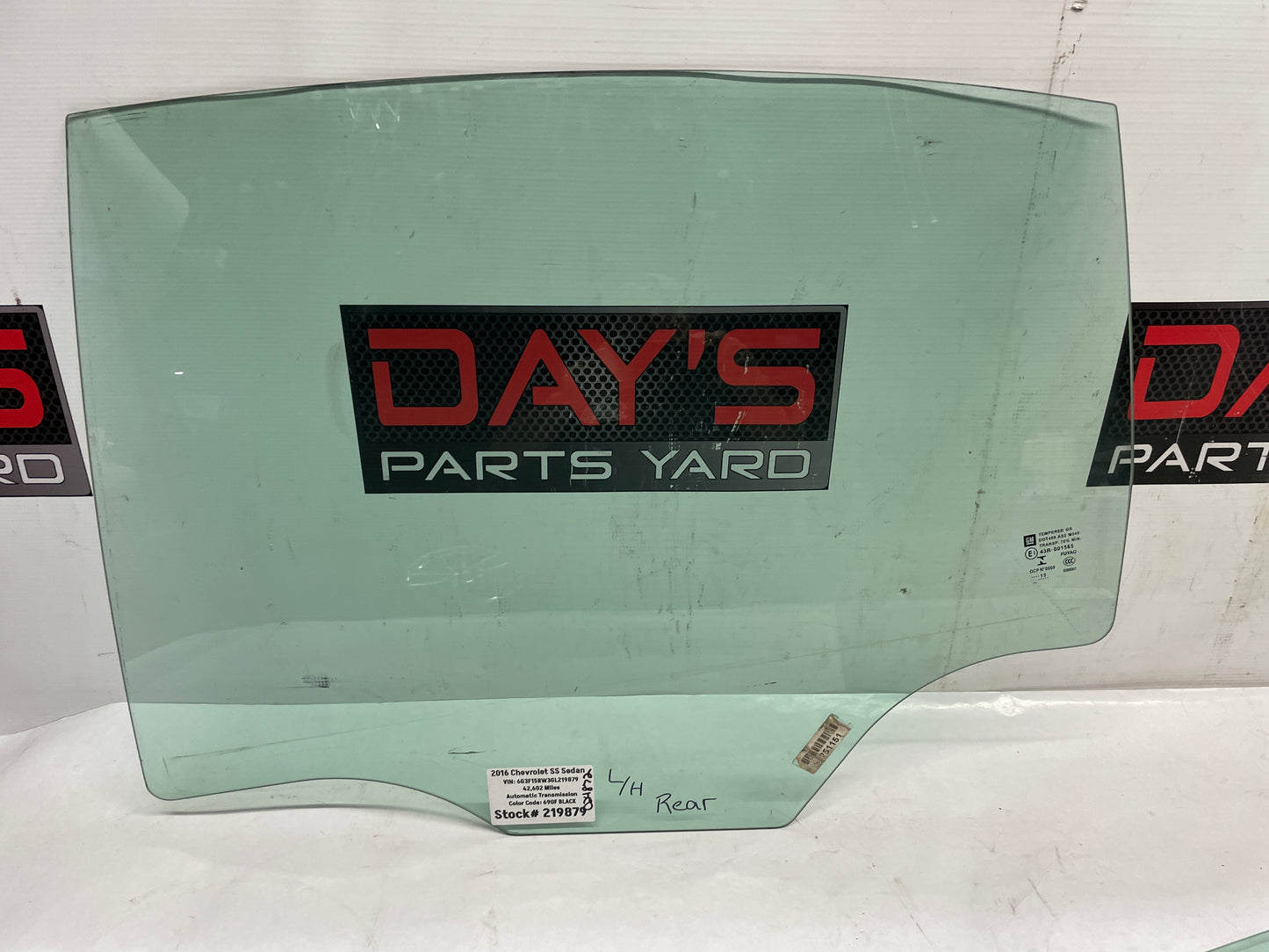2016 Chevy SS Sedan LH Driver Rear Door Window Glass OEM - Day's Parts Yard