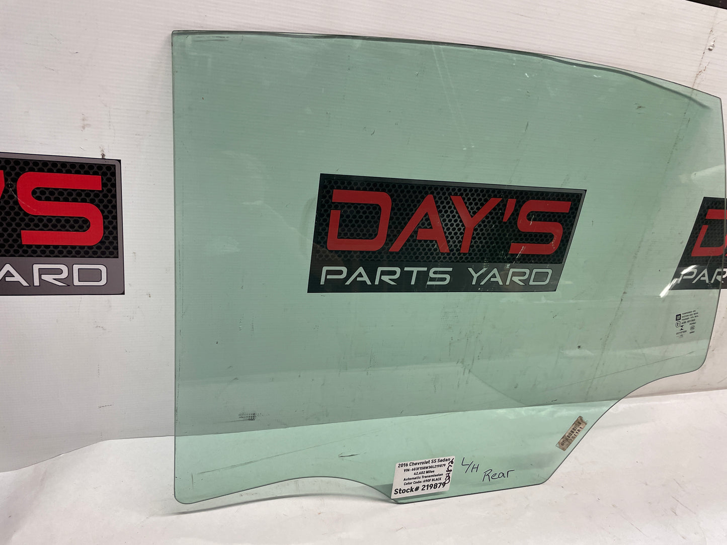 2016 Chevy SS Sedan LH Driver Rear Door Window Glass OEM - Day's Parts Yard
