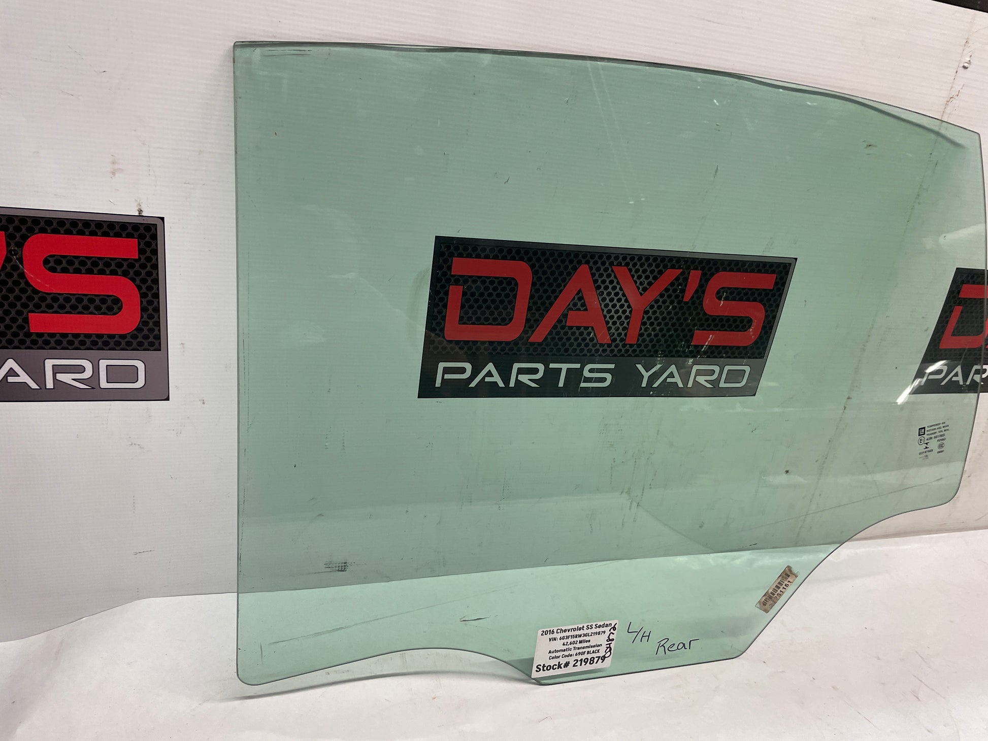 2016 Chevy SS Sedan LH Driver Rear Door Window Glass OEM - Day's Parts Yard