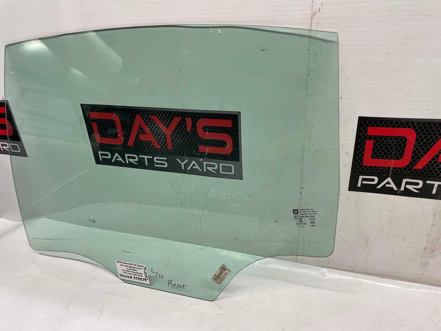 2016 Chevy SS Sedan LH Driver Rear Door Window Glass OEM - Day's Parts Yard
