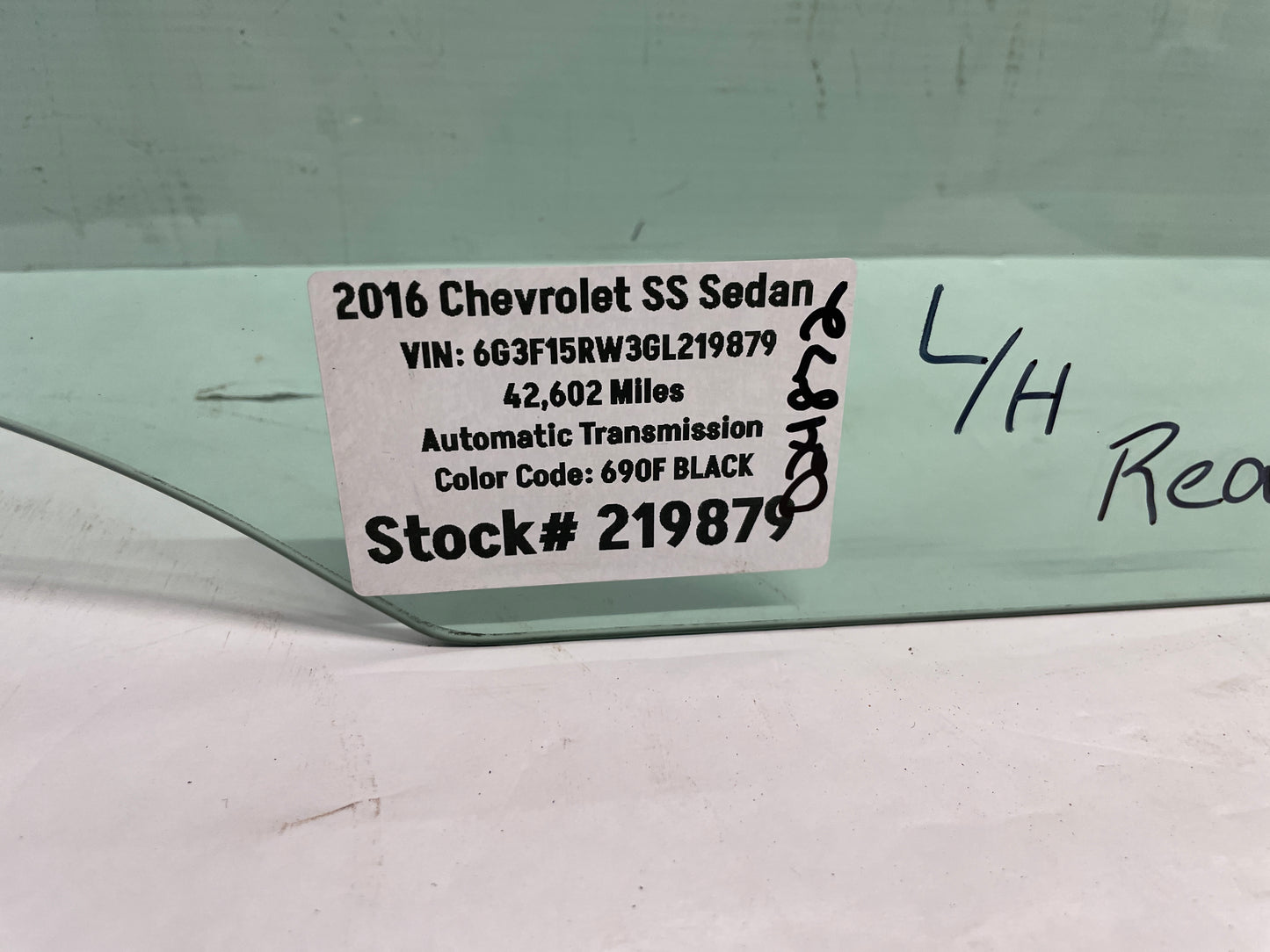 2016 Chevy SS Sedan LH Driver Rear Door Window Glass OEM - Day's Parts Yard