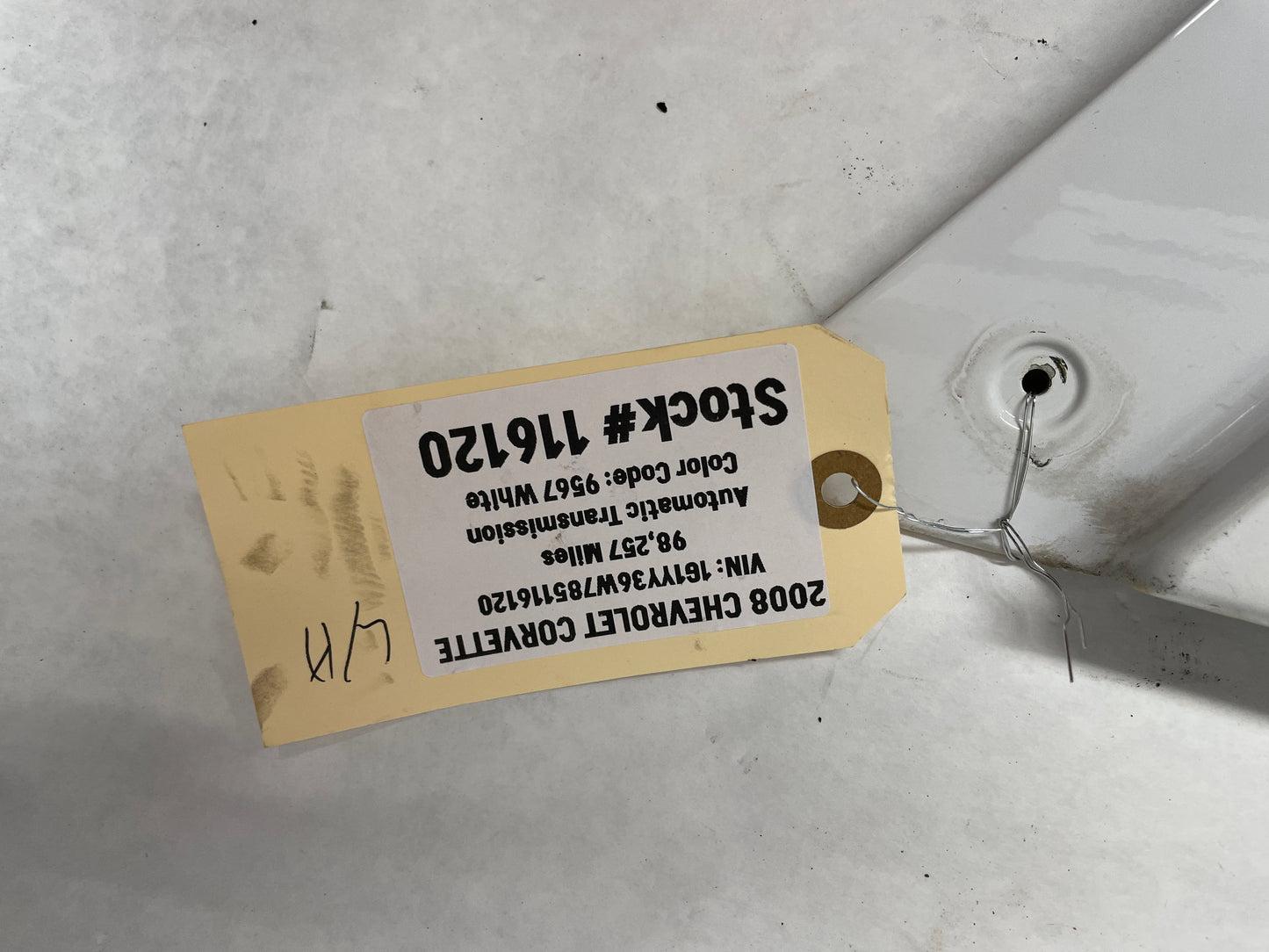 2008 Chevy Corvette LH Driver Front Fender White OEM - Day's Parts Yard